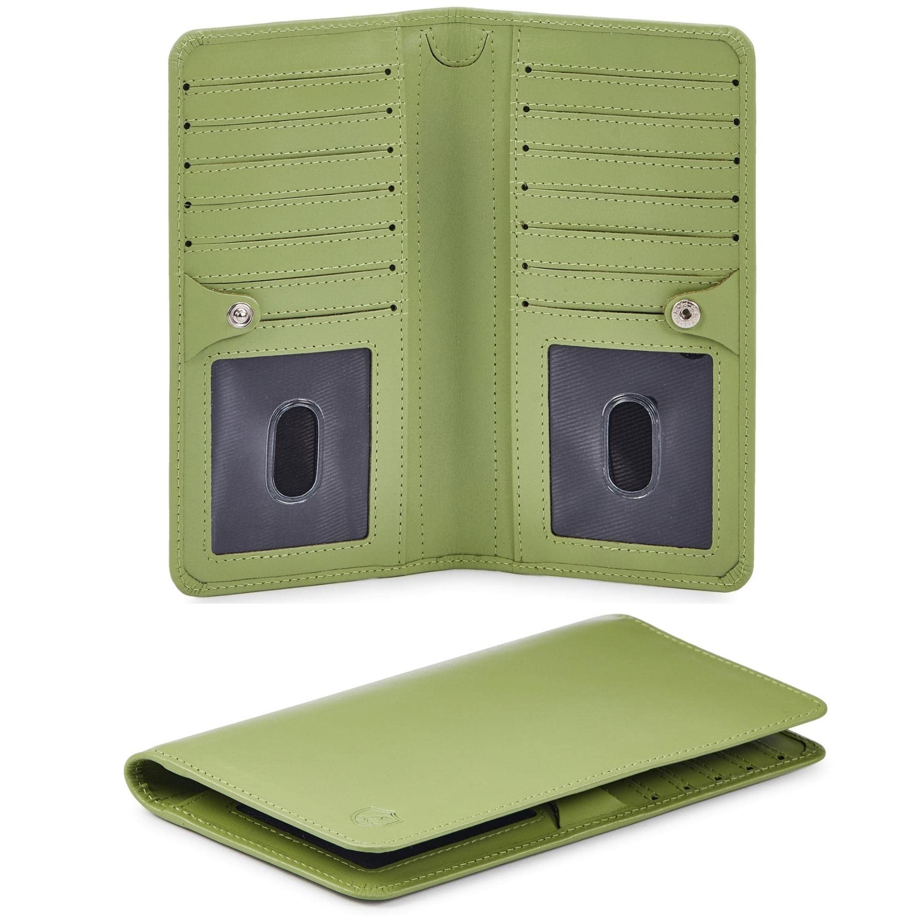 Wallet for Men Women Real Leather Long Bifold RFID Blocking Slim Stylish Credit Card Case Pen Holder with 2 ID Windows in Gift Box (Nappa, Sage)