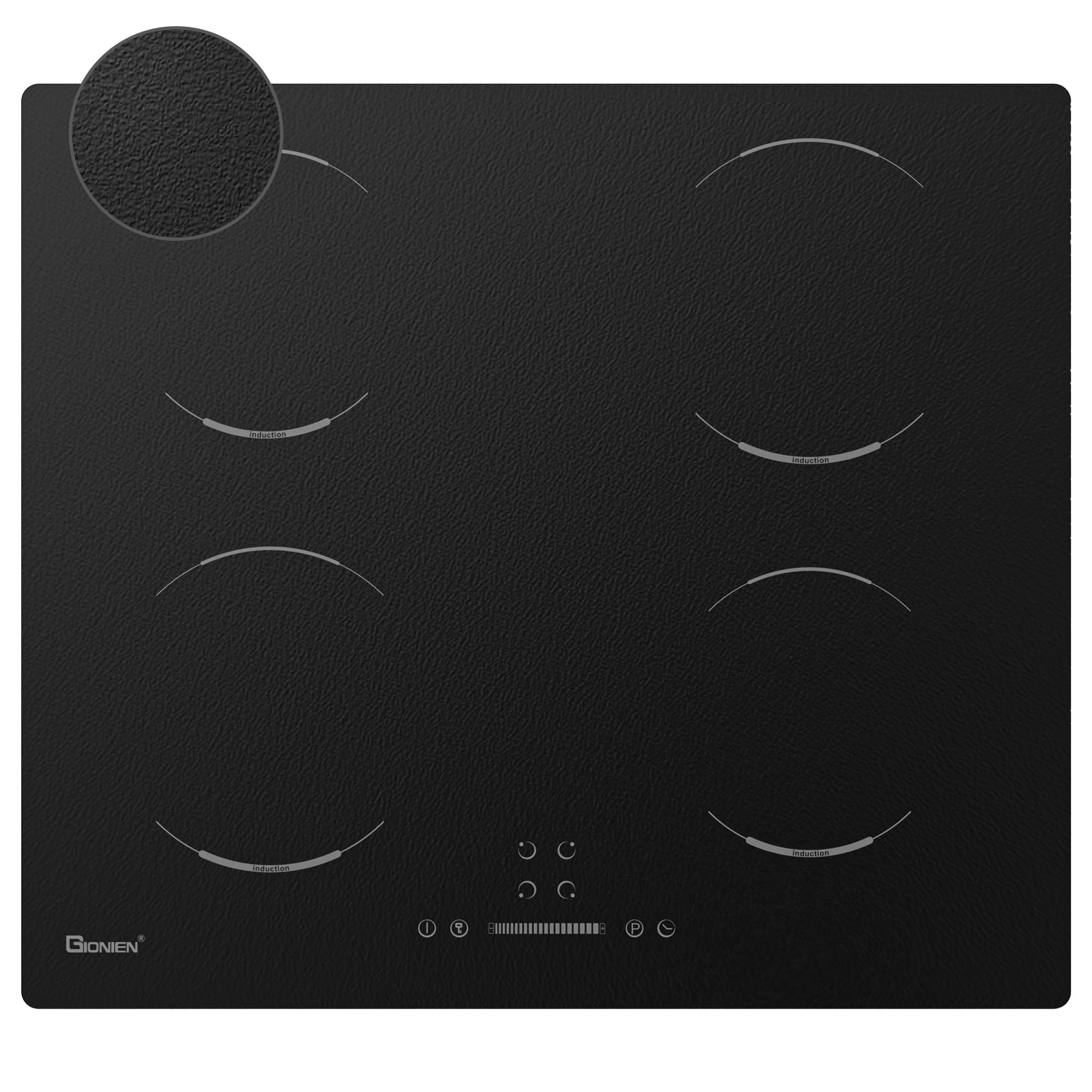 GIONIEN Induction Hob 60cm,4 Burners Electric Cooktop, 4 Zone Cooker, Child Lock,Frosted Ceramic Glass Hob,Bulit in Worktop,Timer,Auto Switch Off,6400W,GIT464F