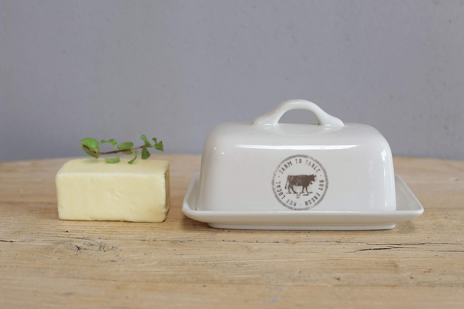 Best Cyber Deals 🔥 Creative Co-op Stoneware Butter Dish with Cow Decal, 6.75 L, White