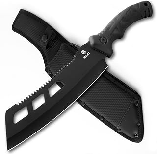 REAT 16" Heavy Duty Machete with Saw & Sheath - Dual-Purpose Gardening Knife for Chopping, Sawing, Camping & Bush Clearing