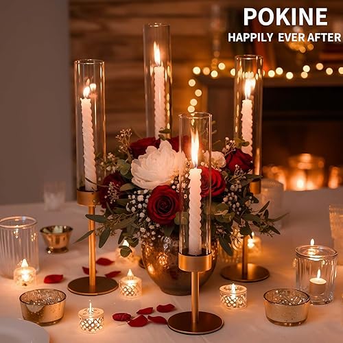 Miniatura 6 de Juego de 6 portavelas dorados para candelabros cónicos de cristal, portavelas de huracán para bodas, cenas, decoración de fiestas, decoración del