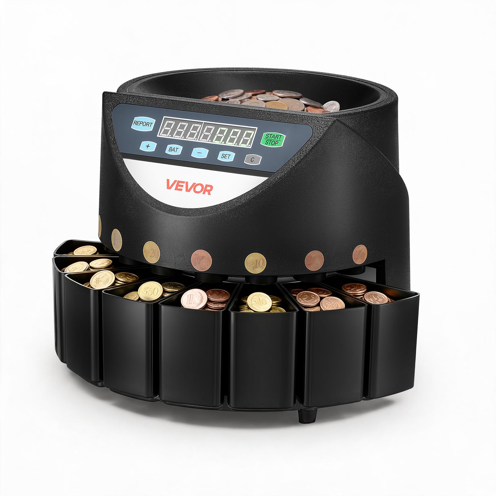 VEVOR Contamonete 8 Tagli Capacità 850 Max 147 Monete al Minuto, Selezionatrice di Monete Precisa, con Display a LED, Funzionamento Fluido, Funzione Batch, per Contasoldi in Ufficio e Uso Commerciale