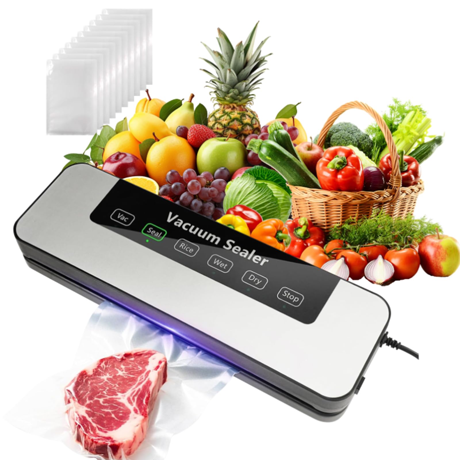 Food Saver Vacuum Sealer Machine, Meat Vacuum Sealer for Food with Multiple Modes for Dry & Moist Food, Compact Vacuum Sealing System for Food Preservation & Sous Vide