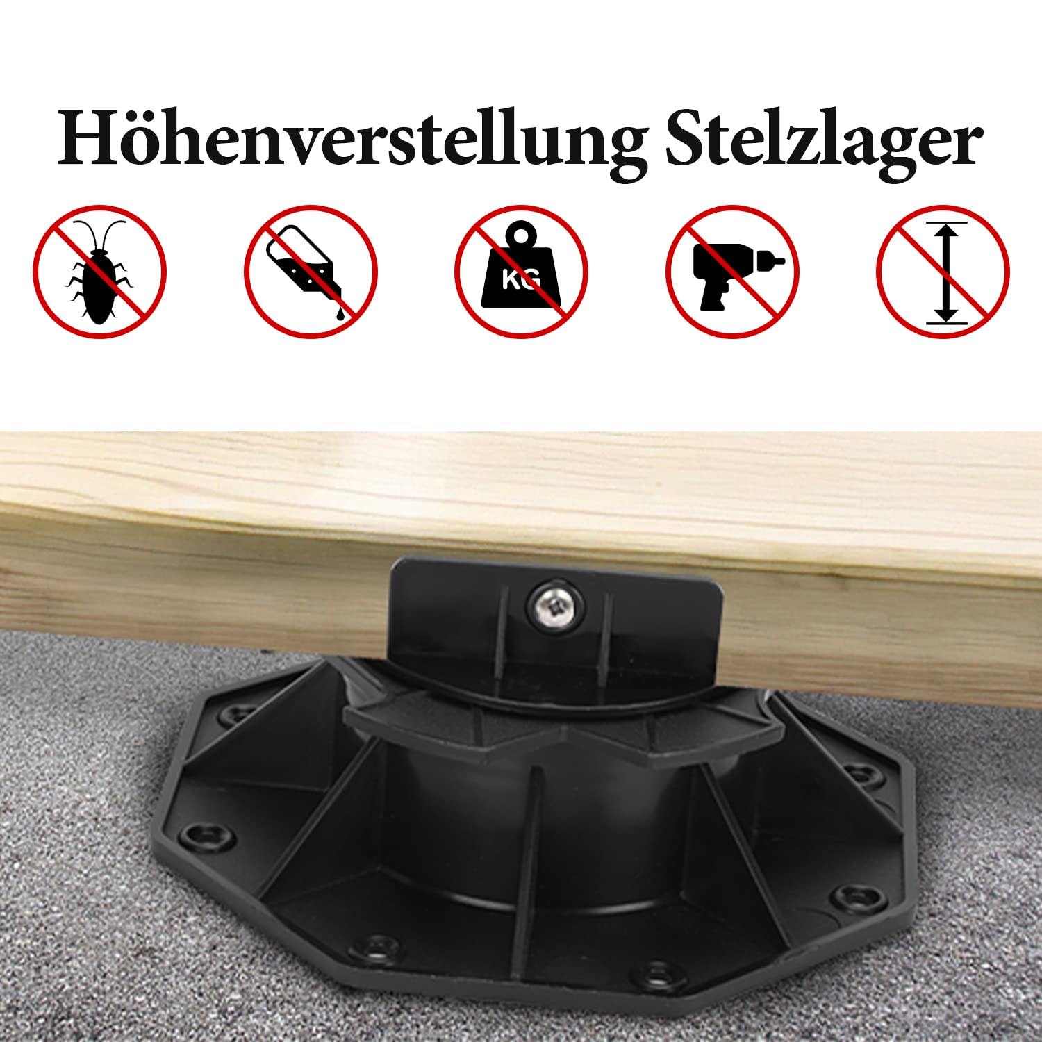Daromigo Soportes para terrazas, 30 unidades, altura regulable, 60-140 mm, patas niveladoras para terrazas de suelo, placas de suelo para terrazas subestructura, WPC