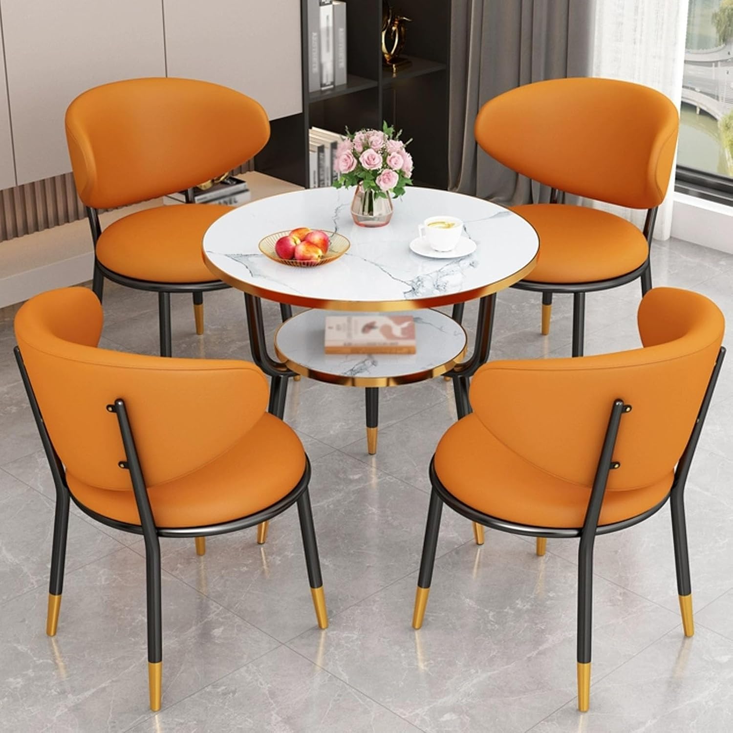 Office Reception Room Club Table and Chair Set - Negotiation Table Business Coffee Lounge Living Room Furniture with PU Leather Chairs (70cm/27.5in)