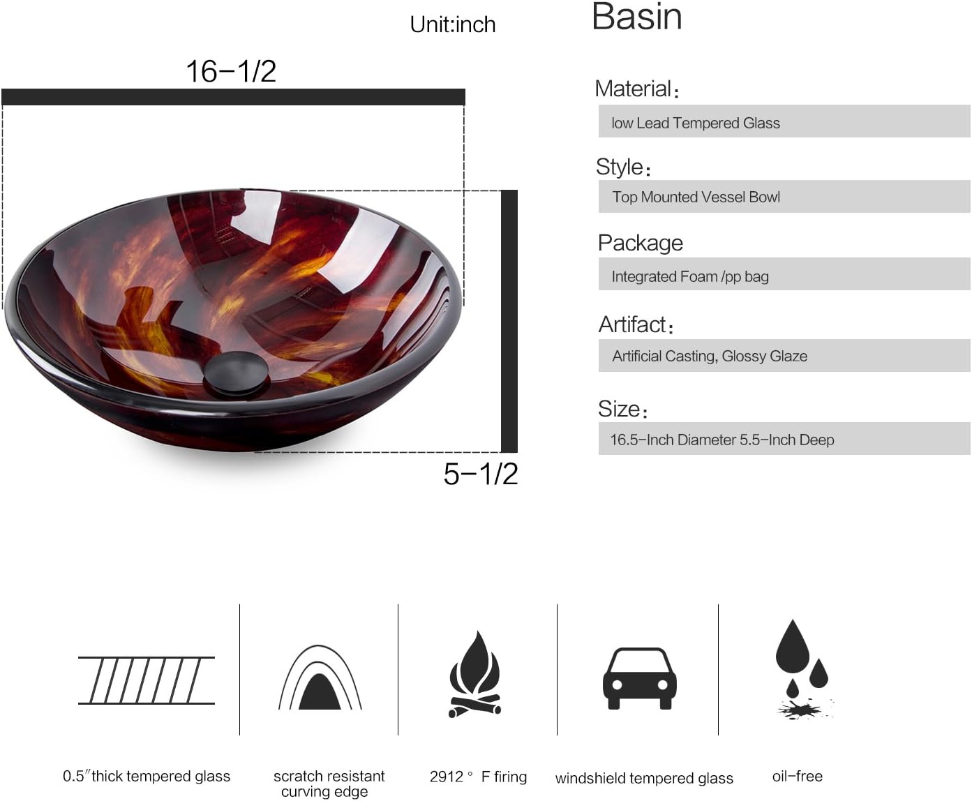 Puluomis Vessel Sink Dimensions