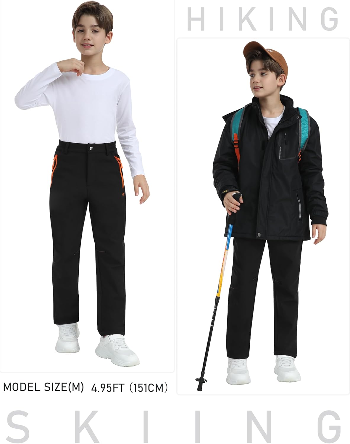 MoFiz Boys Fleece Hiking Snow Ski Pants Kids Winter Waterproof Warm Outdoor Pants with Zippered Pocket - Image 6