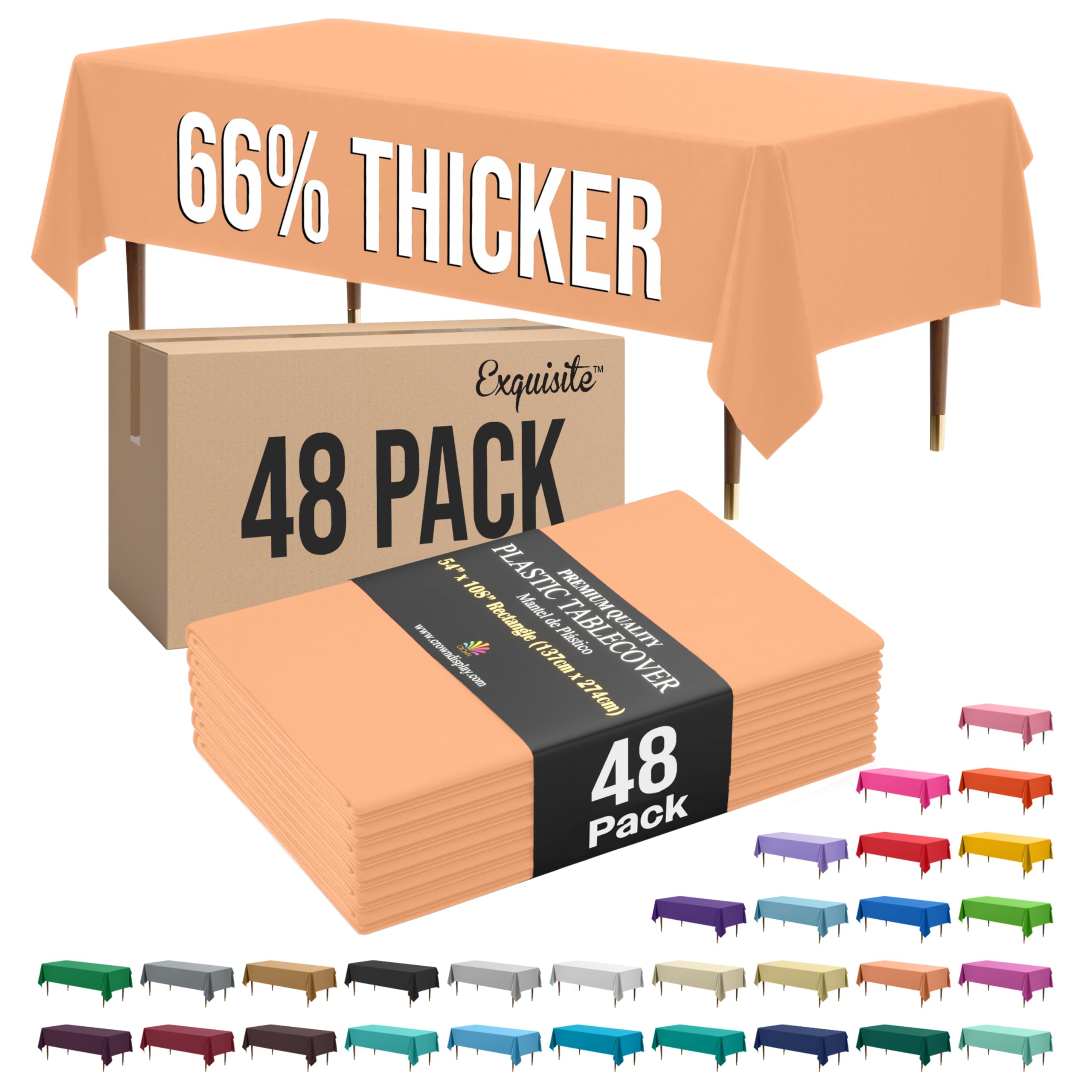 Exquisite 66% Thicker Peach Rectangle Tablecloth 54"x108" - 48 Pack