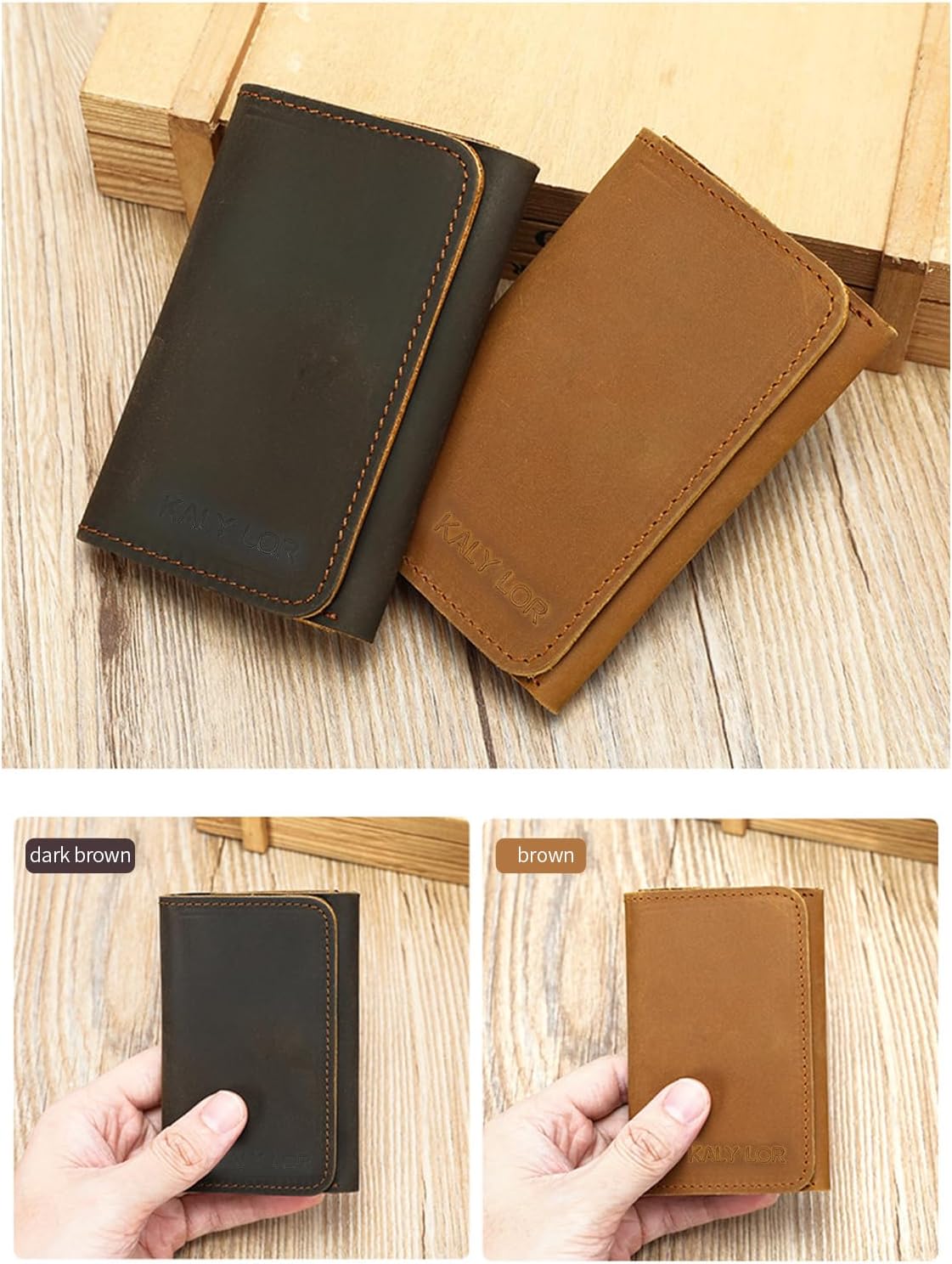 Men's Leather Wallet, RFID Protection, Slim Front Pocket Design, Double-Fold with ID Window (Brown) - Image 3