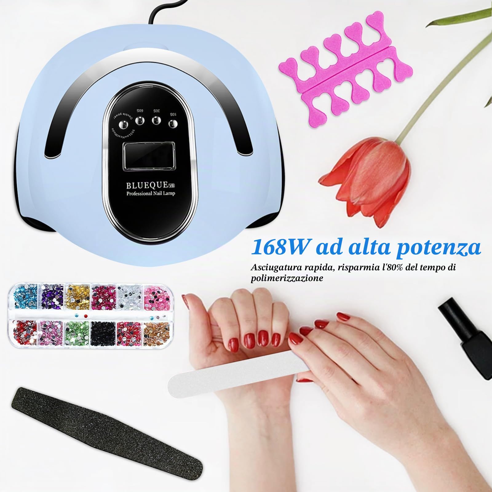 168W Lampada per Unghie,Fornetto Unghie con 4 Timer-10/30/60/99s,Lampada Unghie UV LED con Sensore LCD,Lampada UV LED Piastra Base Portatile e Rimovibile,Casa e Salone
