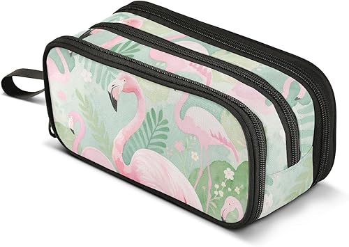 Miniatura 8 de Nylon Pencil Bag School Supplies Jungle Animal Flamingo Pink Green Big Capacity Pencil Case With Zipper Stationery Organizer for Preppy School