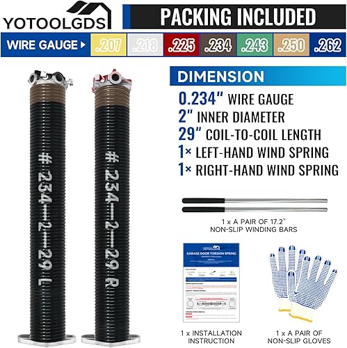 Miniatura 60 de Par de resortes de torsión para puerta de garaje de 2 pulgadas con barras de bobinado antideslizantes y guantes, electroforesis de alta precisión