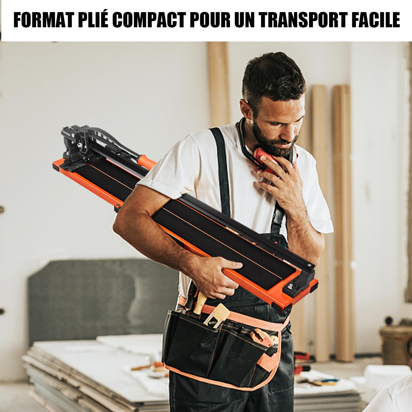 GYMAX Coupe-Carreaux Manuel pour Longeur 915mm-Épaisseur 14mm, Carrelette Professionnel avec Échelle, Angle de Coupe Réglable 0-60°, 2 Supports Latéraux, Poignée Ergonomique