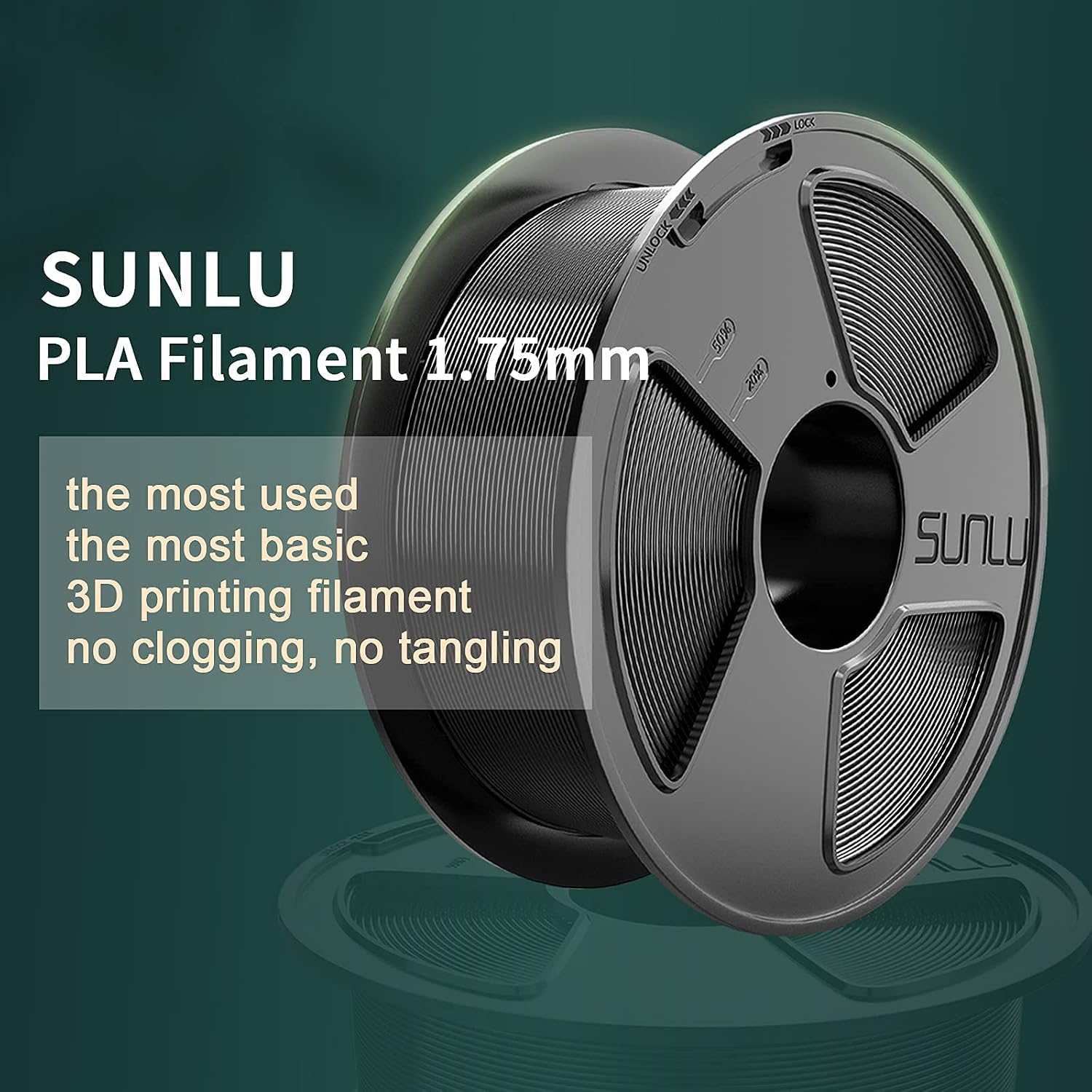 SUNLU PLA Filament 1.75mm, PLA 3D Printer Filament, Reusable MasterSpool, Dimensional Accuracy +/- 0.02mm, PLA 2kg, 1kg Spool, 2 Pack, Black+Grey