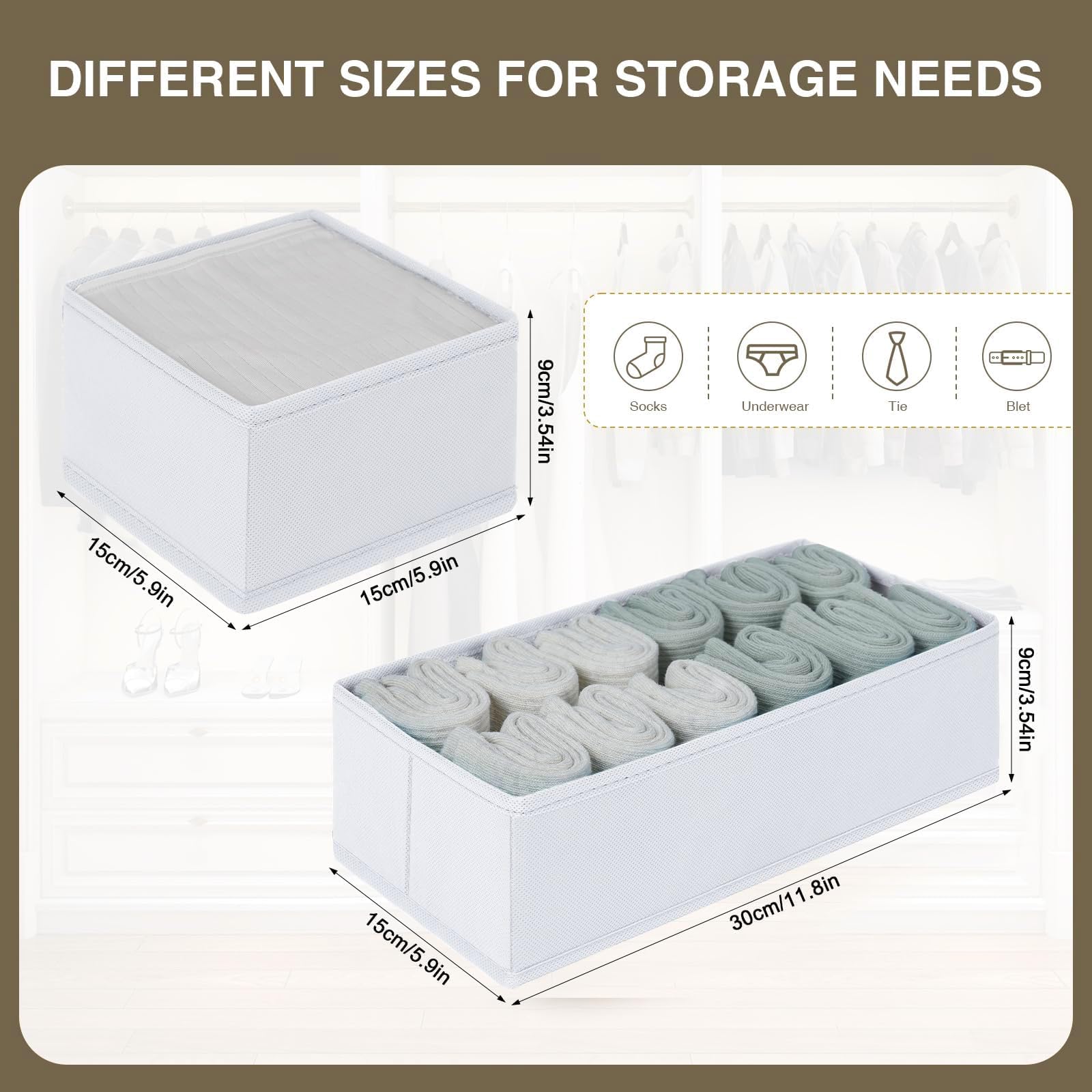 Homsorout Lot de 12 organiseurs de tiroirs de penderie - Pliables - Boîte de rangement en tissu - Système de rangement pour pantalons, vêtements, chaussettes, blanc