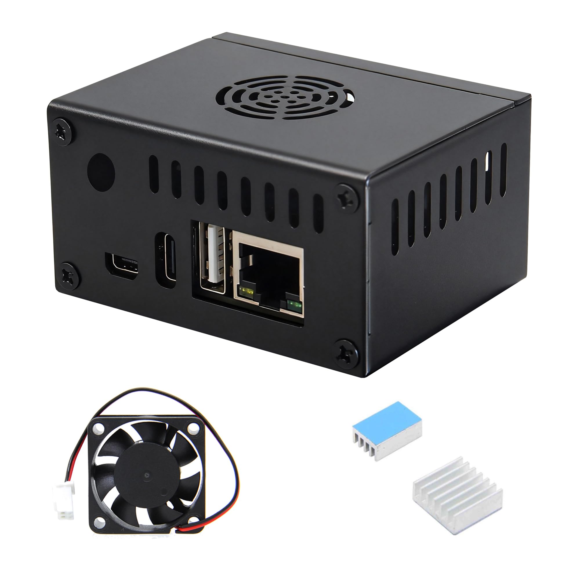 Orange Pi Zero 3 Case, N502 Metal Case with 5V 3010 Cooling Fan and 2pcs Aluminum Heatsinks