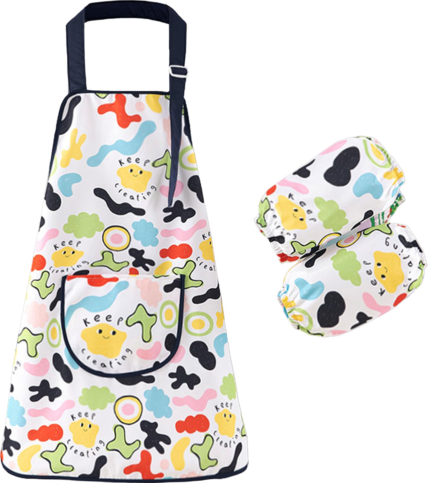 HIQUACC Kids Art Apron Set with 2 Detachable Sleeves Waterproof Graffiti Painting Crafting Apron for Children (Pattern-XL)