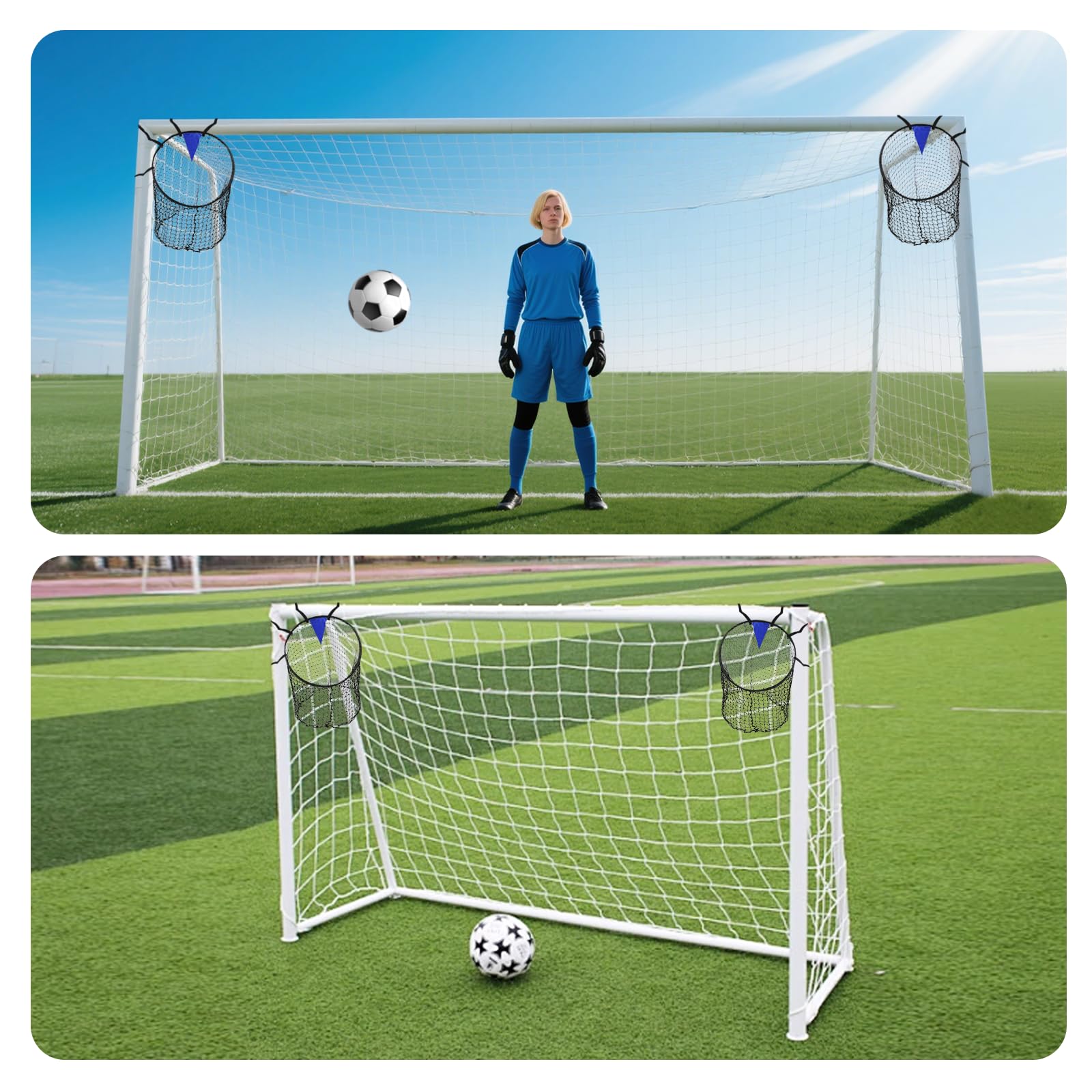 Zequech 2-Piece Soccer Goal Training Net with Black Target Point, Adjustable Rope Strap for Corner Kicks, Free Kicks & Wide Shots