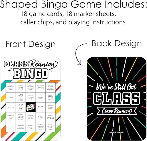 Miniatura 3 de Big Dot of Happiness Still Got Class - Tarjetas y marcadores de bingo con forma de fiesta de reunión de secundaria - Juego de 18