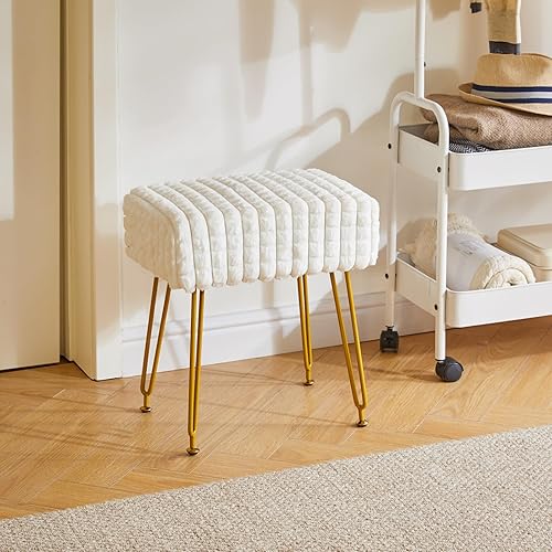 Miniatura 8 de IBUYKE Otomán Taburete Reposapiés Rectangular, Taburete de Tocador de Maquillaje Mesa Auxiliar, Asiento de Terciopelo para Tocador, Silla