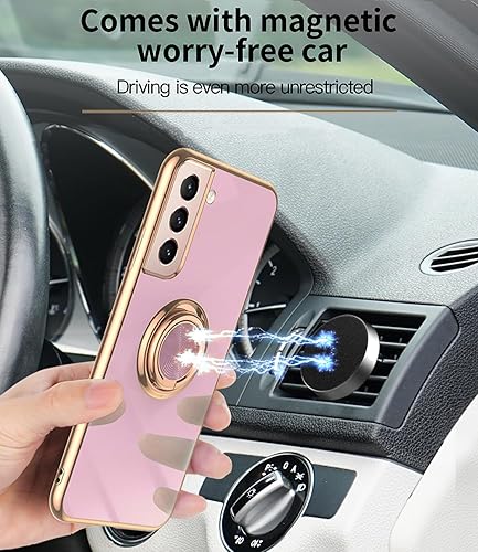 Miniatura 4 de Funda para Samsung Galaxy S21 Plus 5G, con 2 protectores de pantalla, soporte magnético de anillo de 360 integrado, borde galvanizado de lujo,
