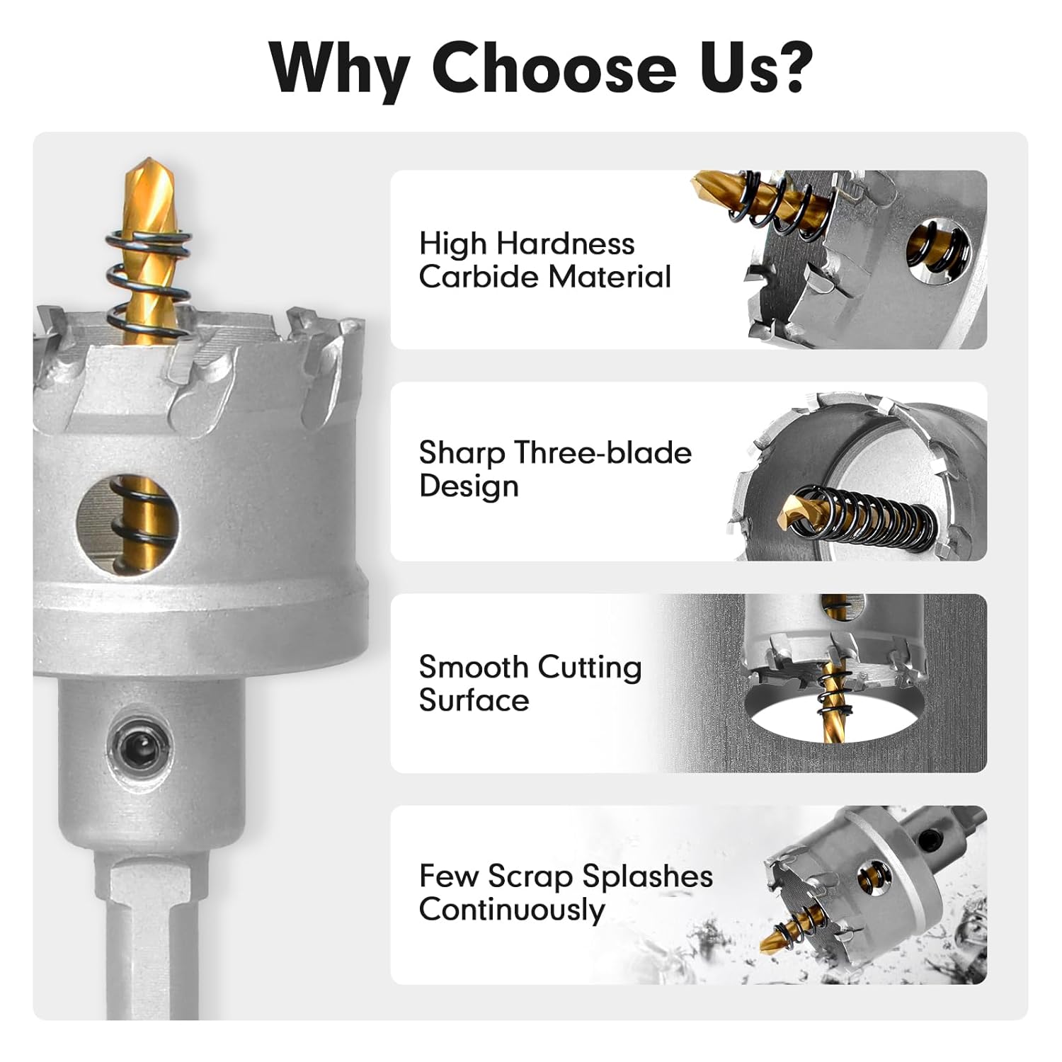 16Pcs Upgrade Heavy Duty Carbide Hole Saw Kit - Metal Steel Hole Saw Drill Bits TCT Hole Cutter with 1Pc Center Drill 2Pcs L-Wrench - Hole Saw Set for Metal, Steel, Iron, Alloy, Copper