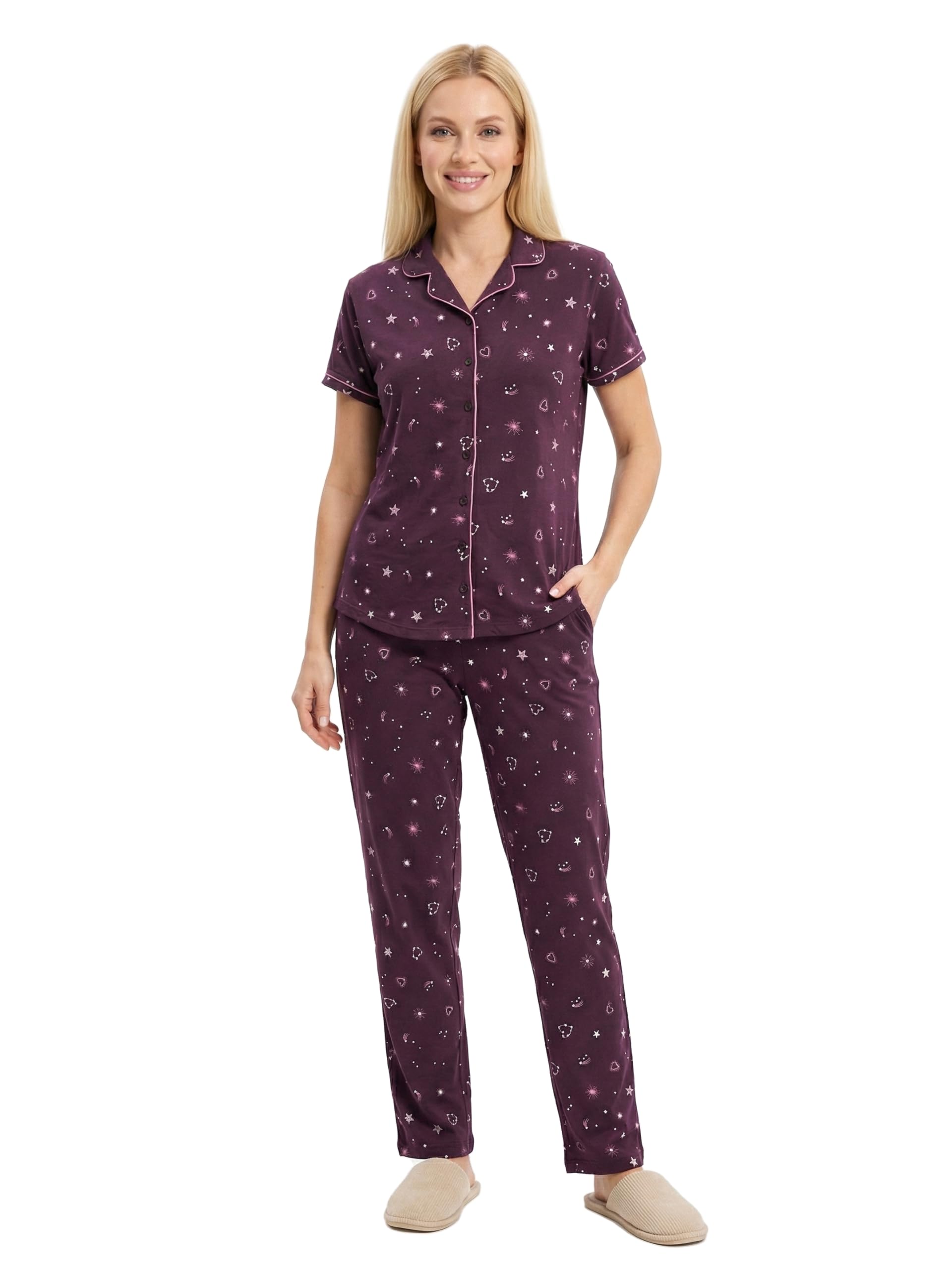 Night Suit for Women's Printed Cotton Night Dress of Shirt & Pajama-image-35