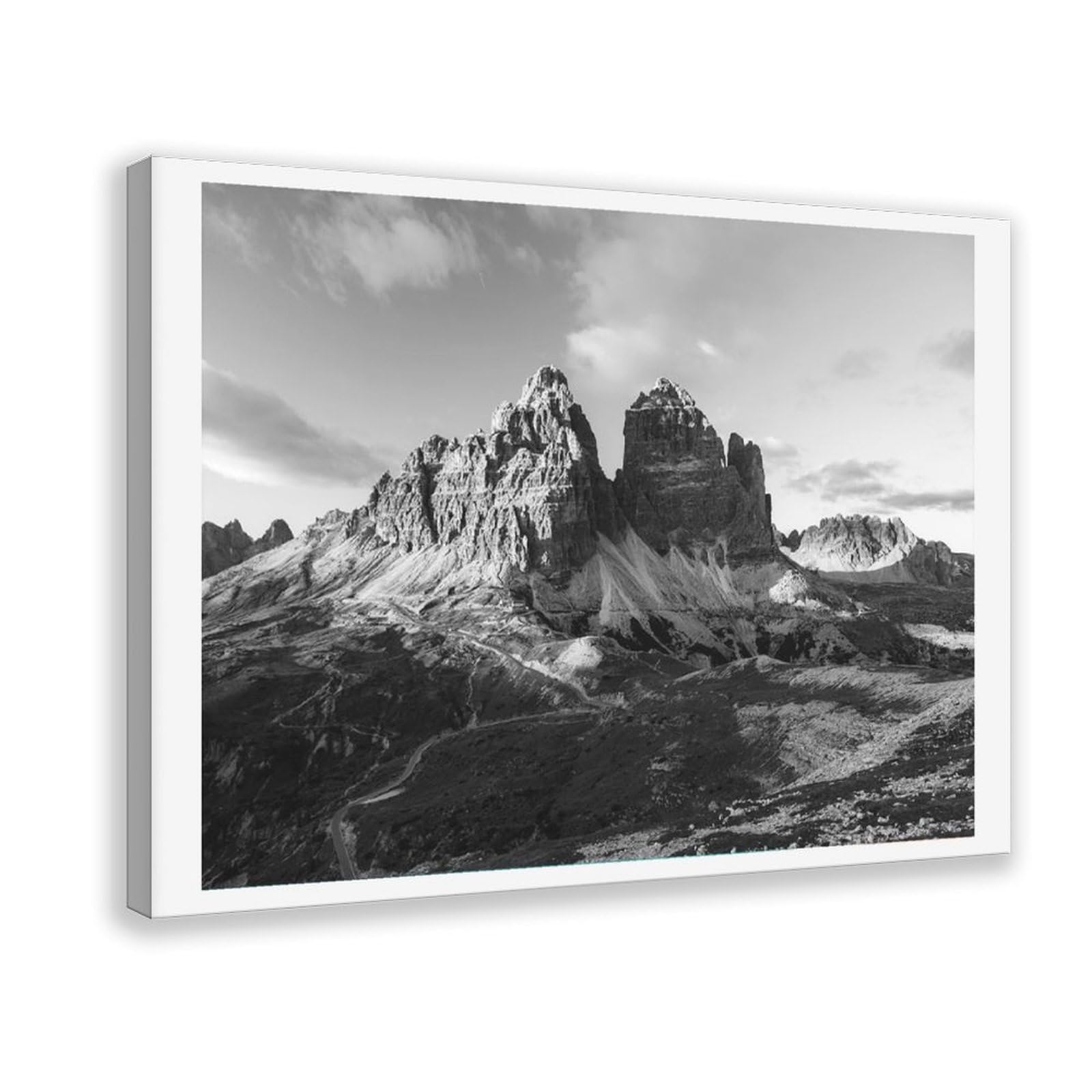 HEYANM Tre Cime Di Lavaredo Print Italian Alps Black And White Landscape Canvas Poster Bedroom Office Room Decor Gift Frame 24x36inch