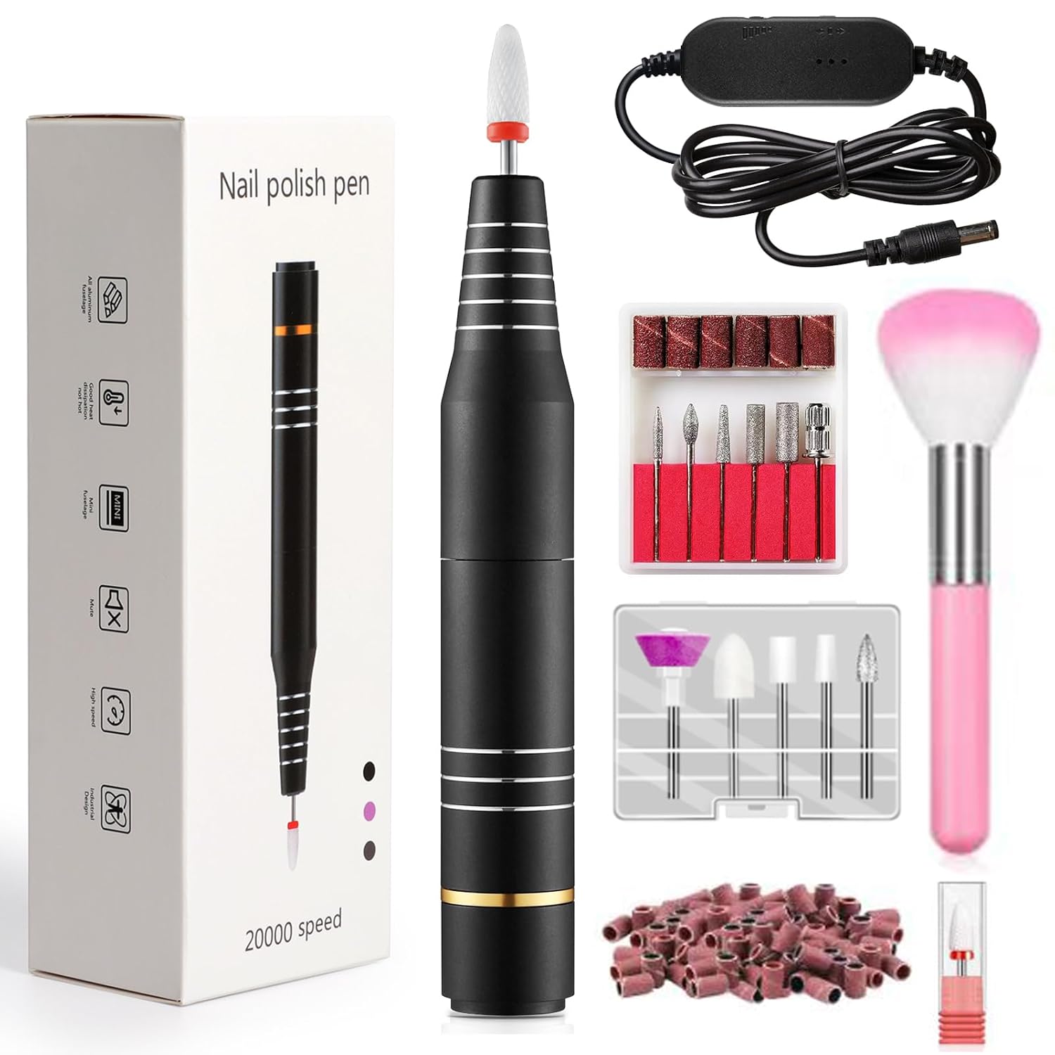 Electric Nail Drill, Ultra Quiet Low Vibration Electric Nail File, Portable Electric Nail File for Crystal Gel Nails, Manicure Pedicure Tools Polishing Set for Home and Salon Use(Black Upgrade) Electric Nail Drill, Ultra Quiet Low Vibration Electric Nail File, Portable Electric Nail File for Crystal Gel Nails, Manicure Pedicure Tools Polishing Set for Home and Salon Use(Black Upgrade)