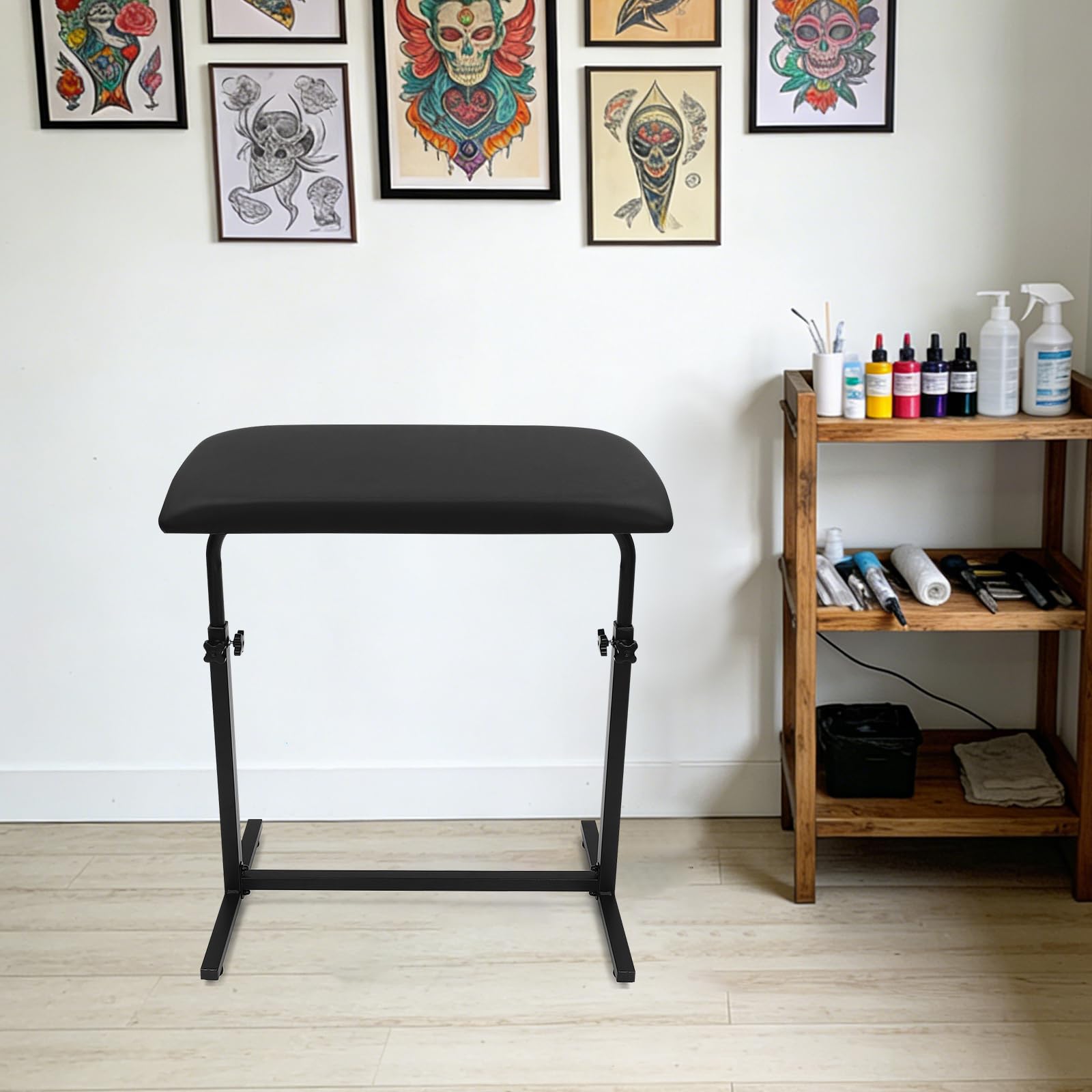 Tattoo Armlehne, Armlehnenhalterung Beauty Salon verstellbar 340° drehbar, Maniküre Armauflage mit gepolsterter PVC-Polsterung, stabile Friseur Armlehne bis 80kg, höhenverstellbar 67-100cm, Schwarz
