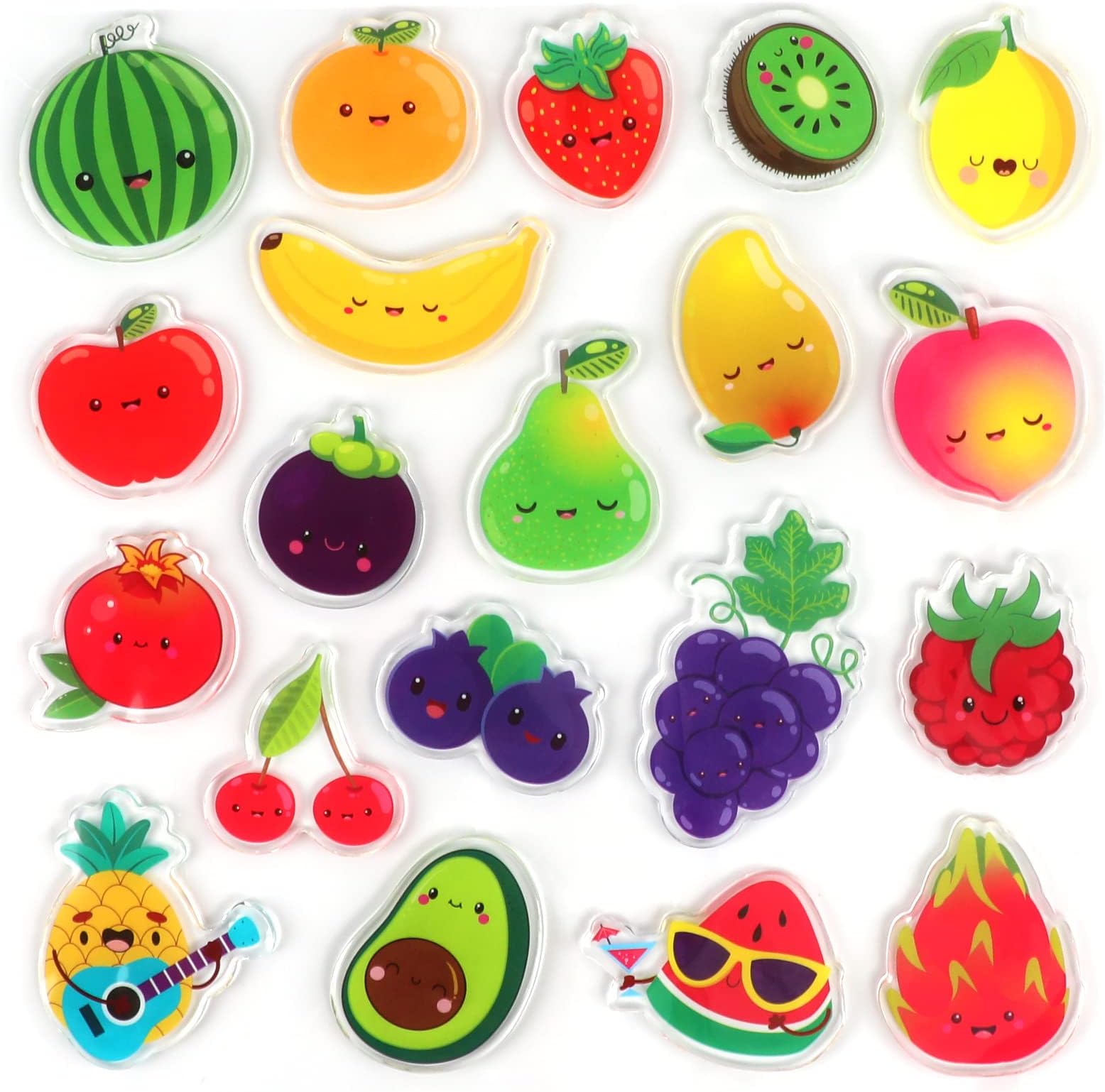20 PCS Fruits Thick Gel Clings Fruits Window Gel Clings Decals Stickers for Kids Toddlers and Adults Home Airplane Classroom Nursery Party Supplies Decorations Removable and Reusable