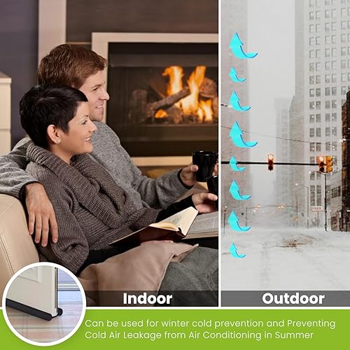 Miniatura 4 de Bloqueador de corrientes de aire ajustable para debajo de la puerta de 37 pulgadas para puertas dobles, tira aislante reductora de ruido y