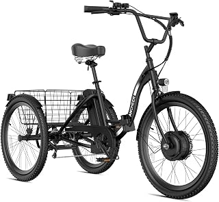 24" Electric Tricycle for Adults & Seniors, Peak 650W Electric Trike, 499Wh Folding 3 Wheel Ebike, 15.5MPH & 55Miles Electric Bike, Rear Differential & LCD Display, Rear Basket