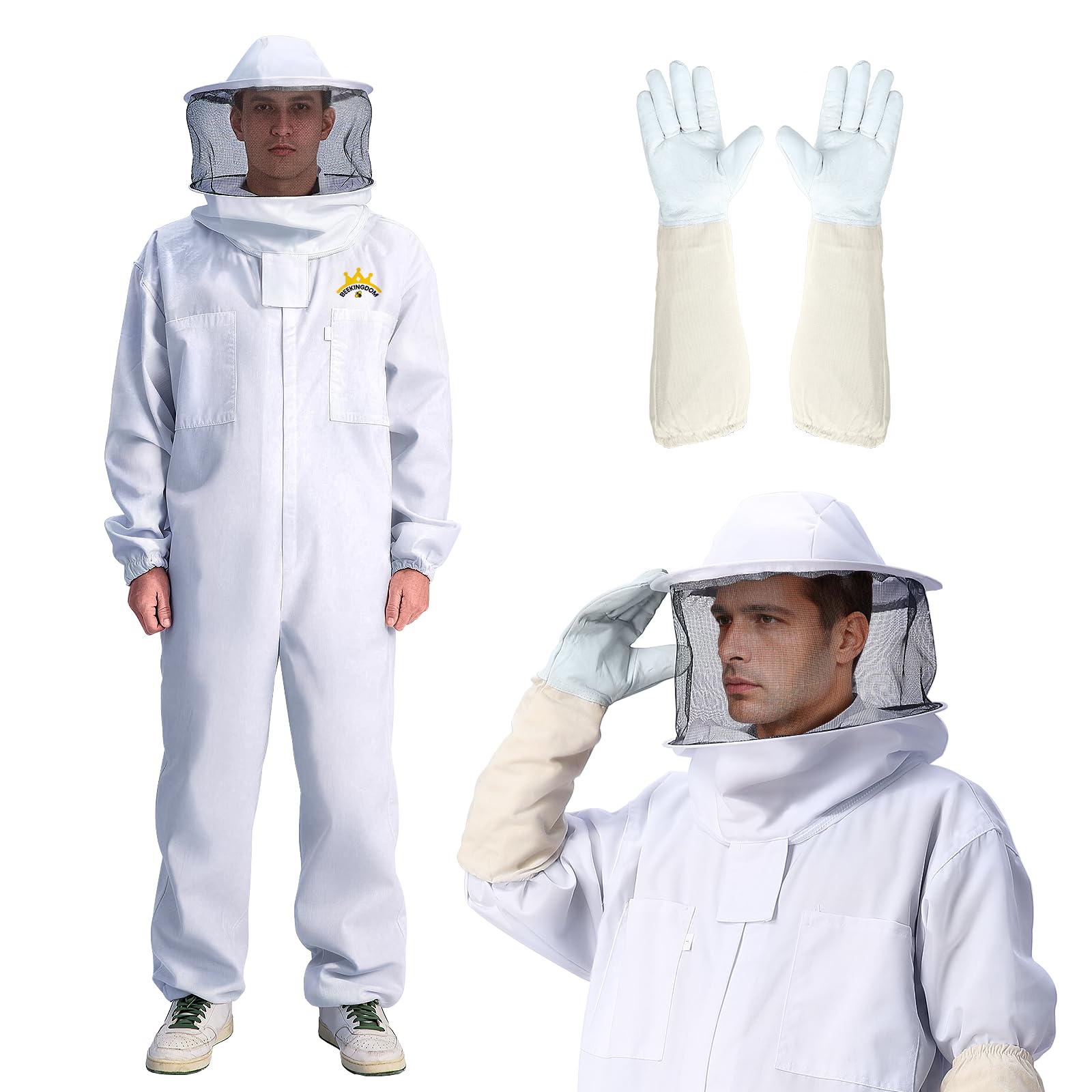 Professional Bee Suit for Men & Women Sting Proof, Round Veil Beekeeping Suits with Glove, Vented Beekeeper Suit for Backyard, Adult Bee Suits for