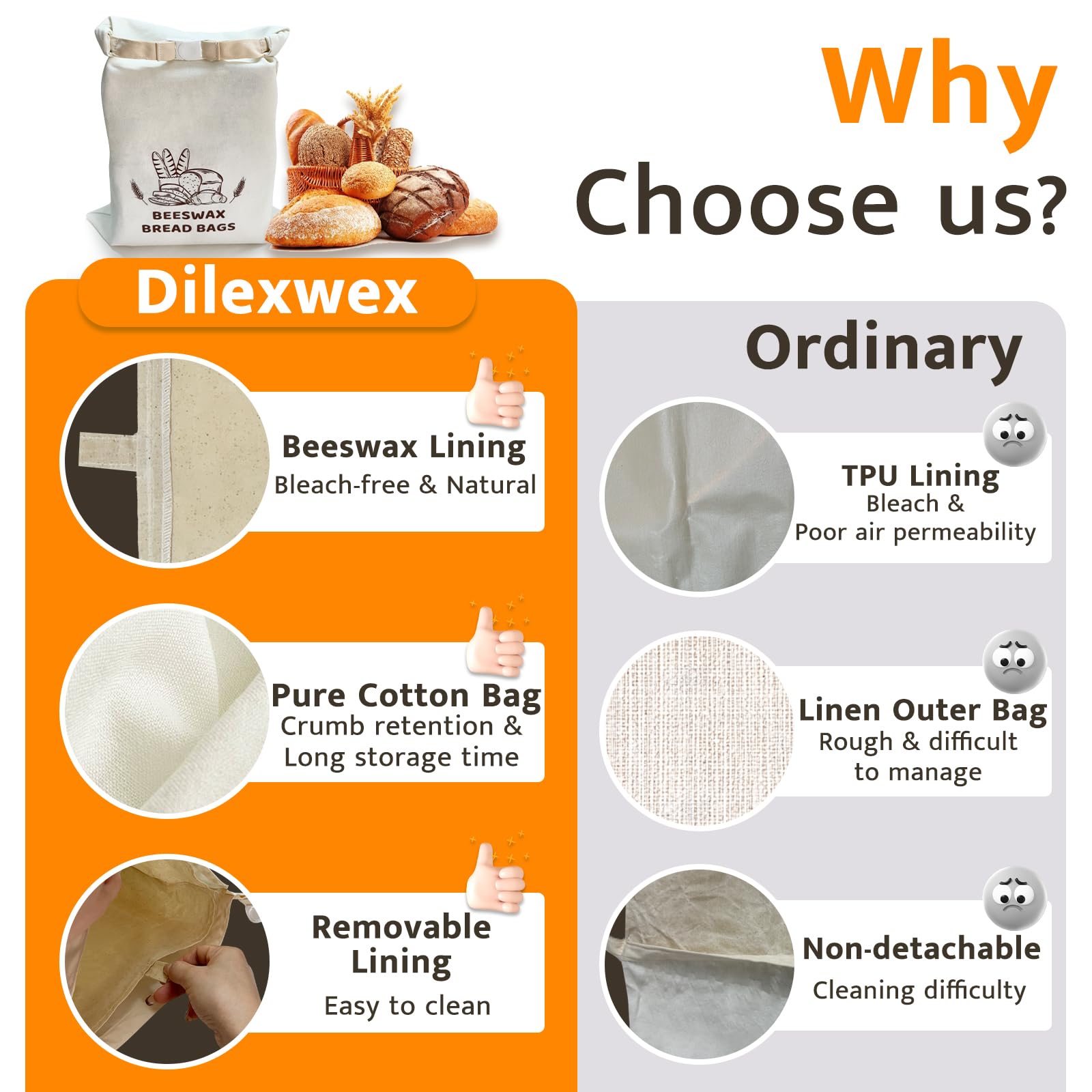 Beeswax Bread Bags for Sourdough 2 Pack, Upgrade Removable Reusable Cotton Beeswax Bread Bag for Homemade Loaf, Freezer Breads Storage Bag for Sourdough and Baked Goods, Fresh Keep Bag for Baker