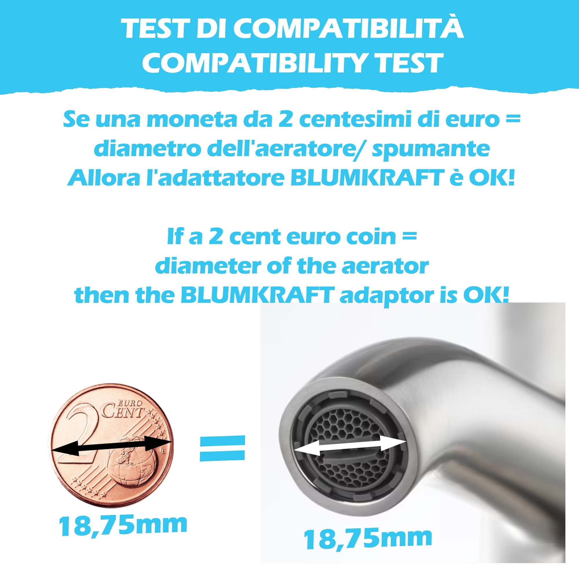 Adattatore per rubinetto miscelatore M18,5 - M22 per IKEA, GROHE, Neoperl TJ, filtro BRITA