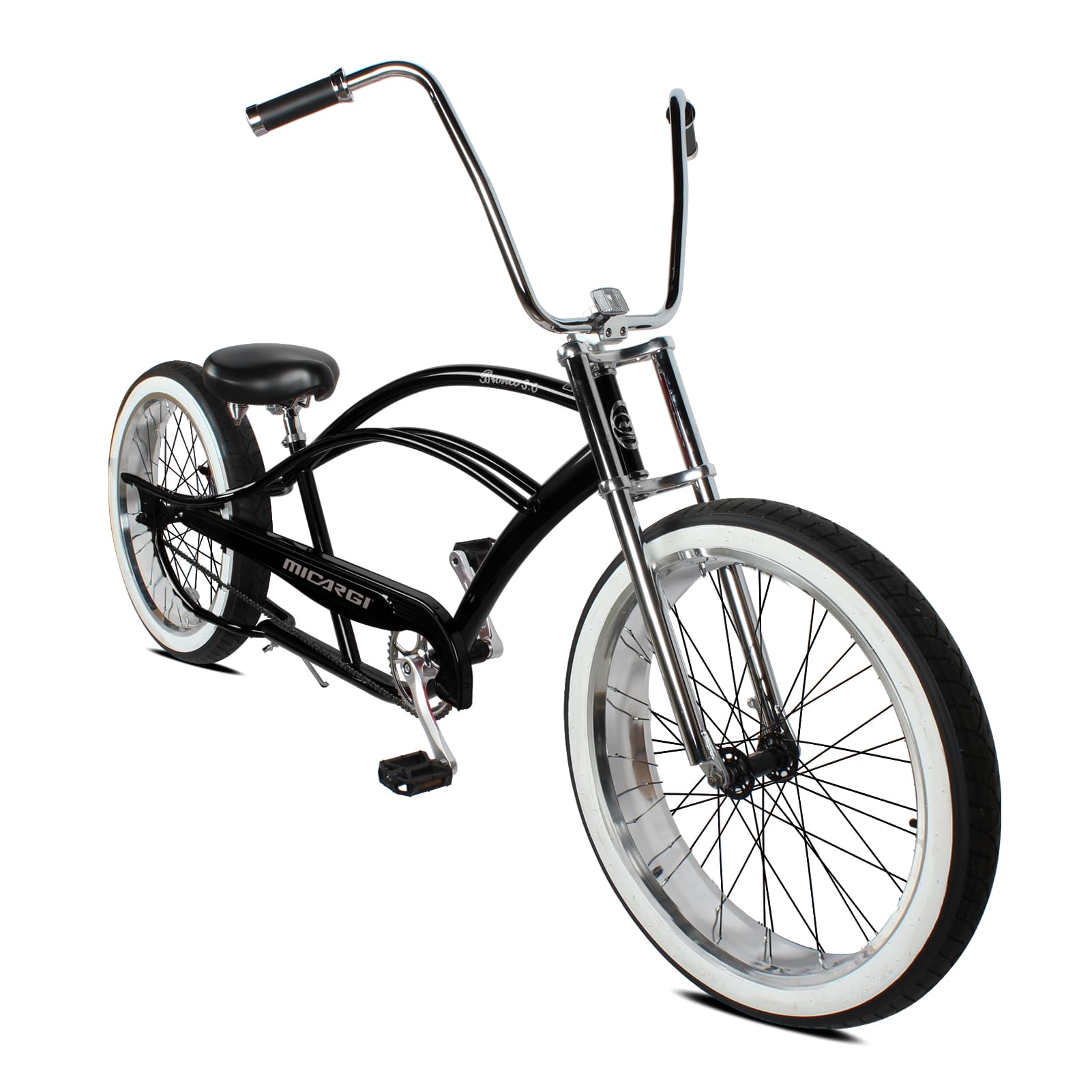 MICARGI Bronco 3.0 Mens Cruiser Bicycles 26/29 inch Long Beach Cruiser Bike with Coaster Brakes Front/Rear White Wall Tires/Black Ties