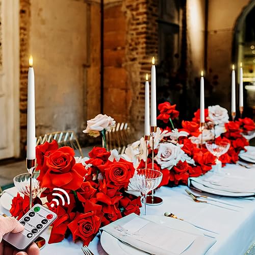 Miniatura 5 de Homemory Velas cónicas cerosas de 11 pulgadas con temporizador remoto, 6 velas cónicas sin llama con llama parpadeante, velas blancas alimentadas