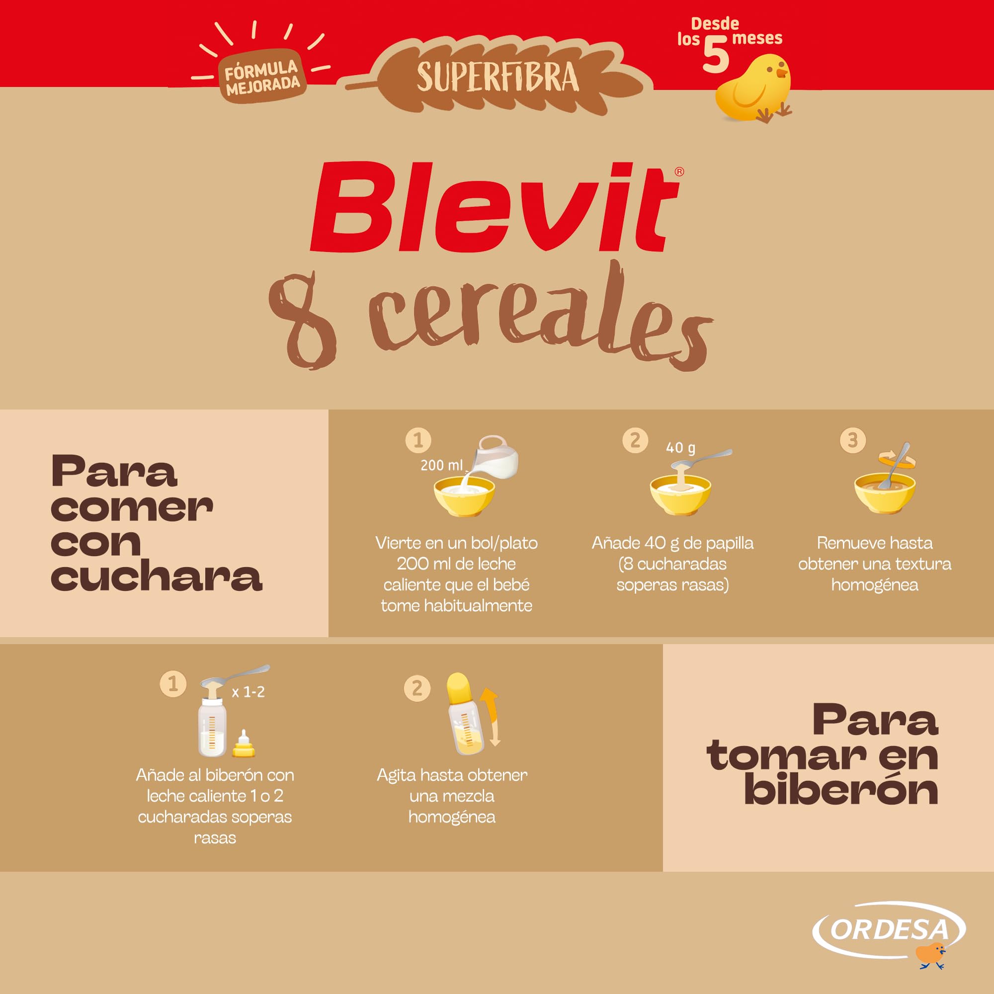 Blevit Superfibra 8 Cereales 500g Papilla para Bebé 5 Meses con Vitaminas, Minerales y Fibra
