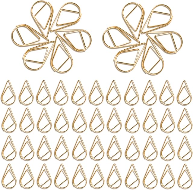150 Metal Paper Clips Bookmarks, Gold Waterdrop Shaped Clamps School Office Supplies Droplet Paperclips for Books Photos Posters Notes Memo Paper 16 * 25mm