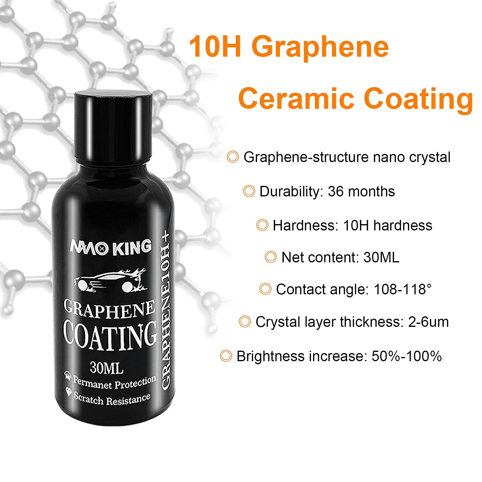 Sigillante in ceramica per auto, 10 H, grafene Nano Ceramic Coating lucido, antigraffio, super idrofobico, alta tecnologia, con guanti, 30 ml