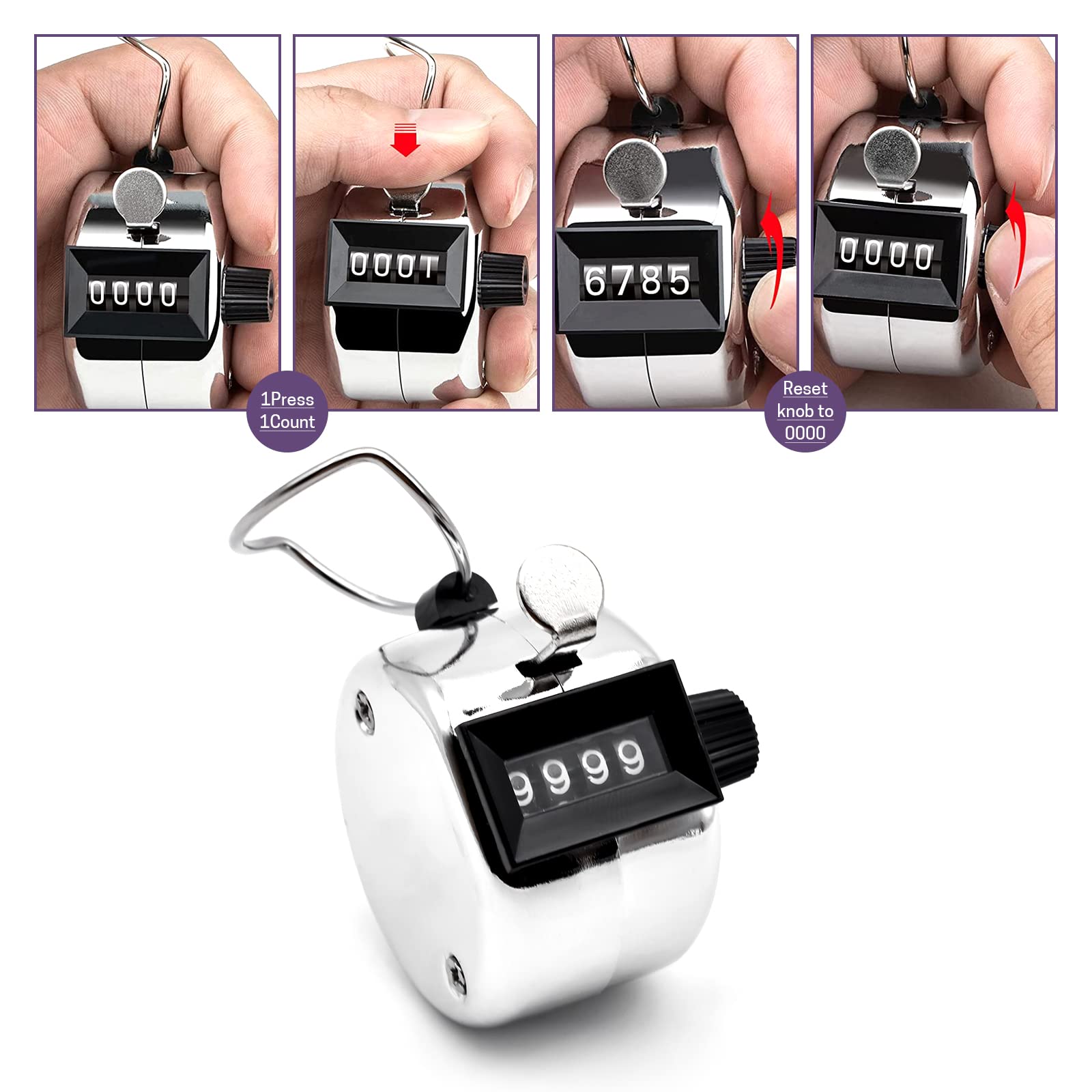 Clicker contatore in metallo, contatore manuale a 4 cifre, per golf, sport, eventi scolastici
