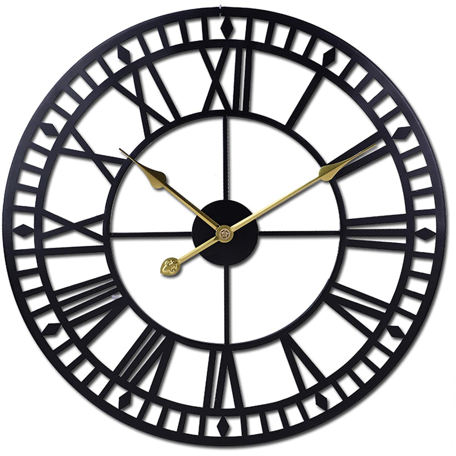 GPDNBIEU, Silent Non-Ticking Metal Roman Numerals Modern Decorative Wall Clock for Living Rooms, Offices, Bars, Hotels(Black B,40CM)