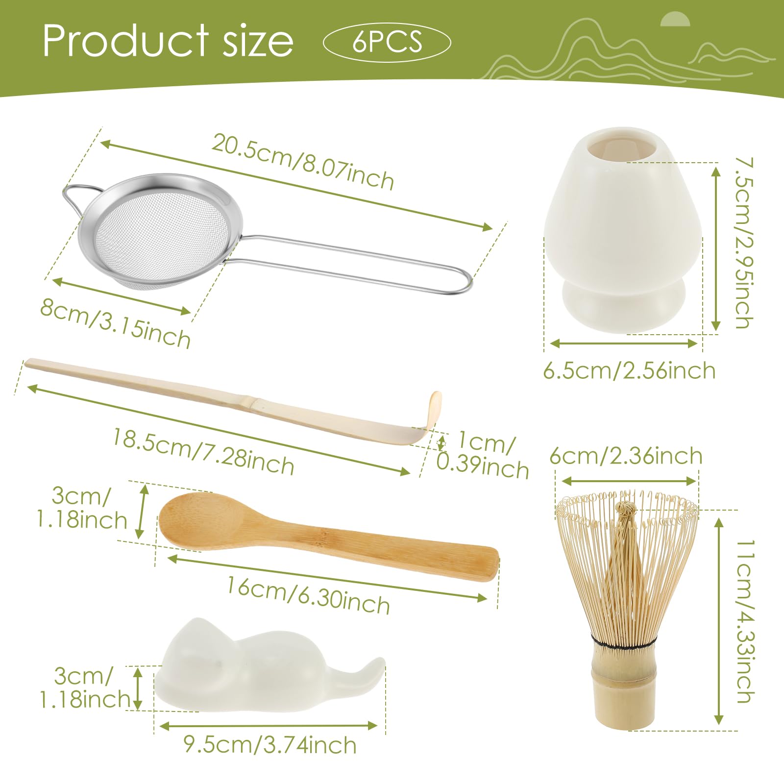 Matcha, Set Da 6 Pezzi Matcha Con Scopa Matcha, Filtro Per Matcha