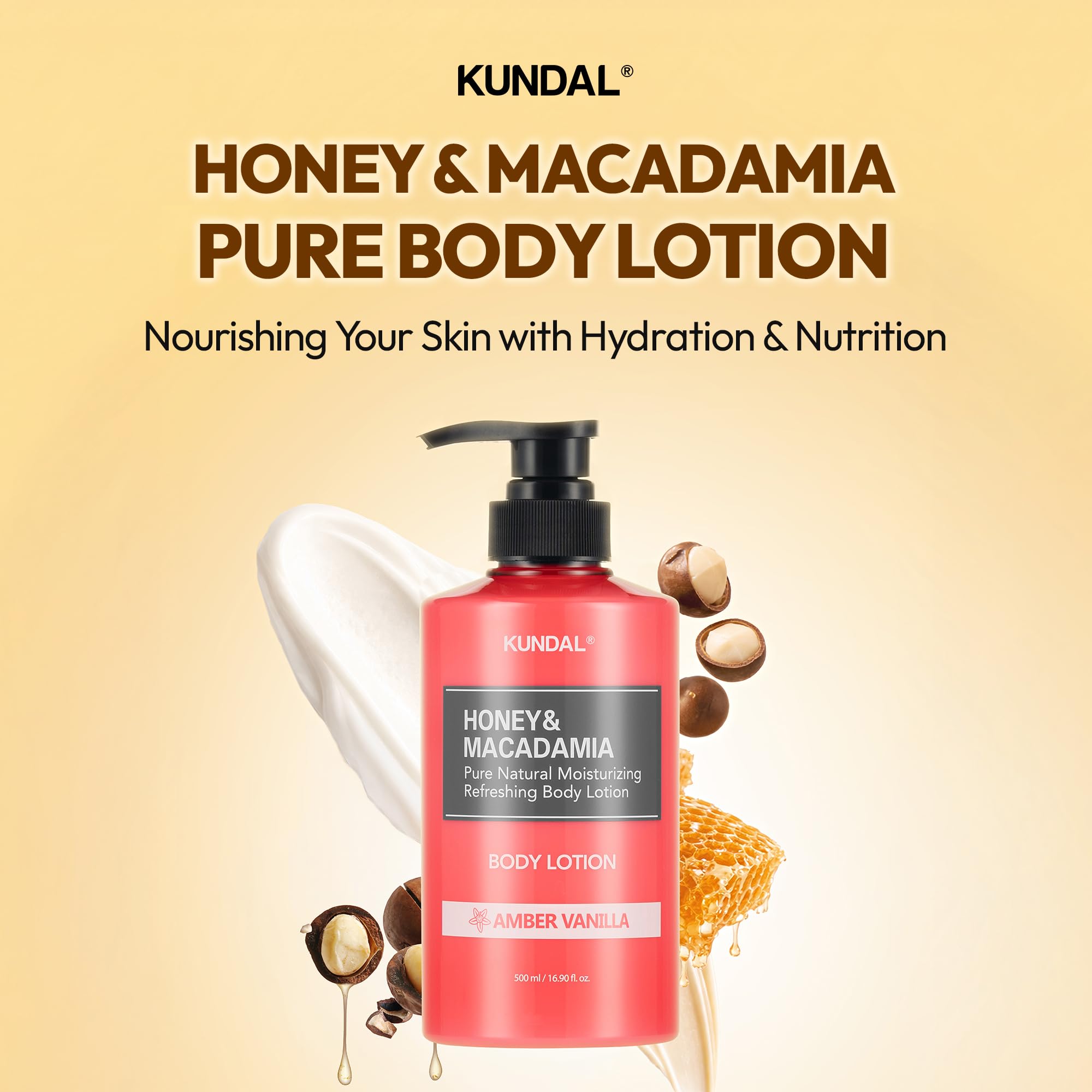 KUNDAL, Nemlendirici ve Besleyici Vücut Losyonu Honey&Macadamia Pure Body Lotion 500ml(Amber Vanilla)