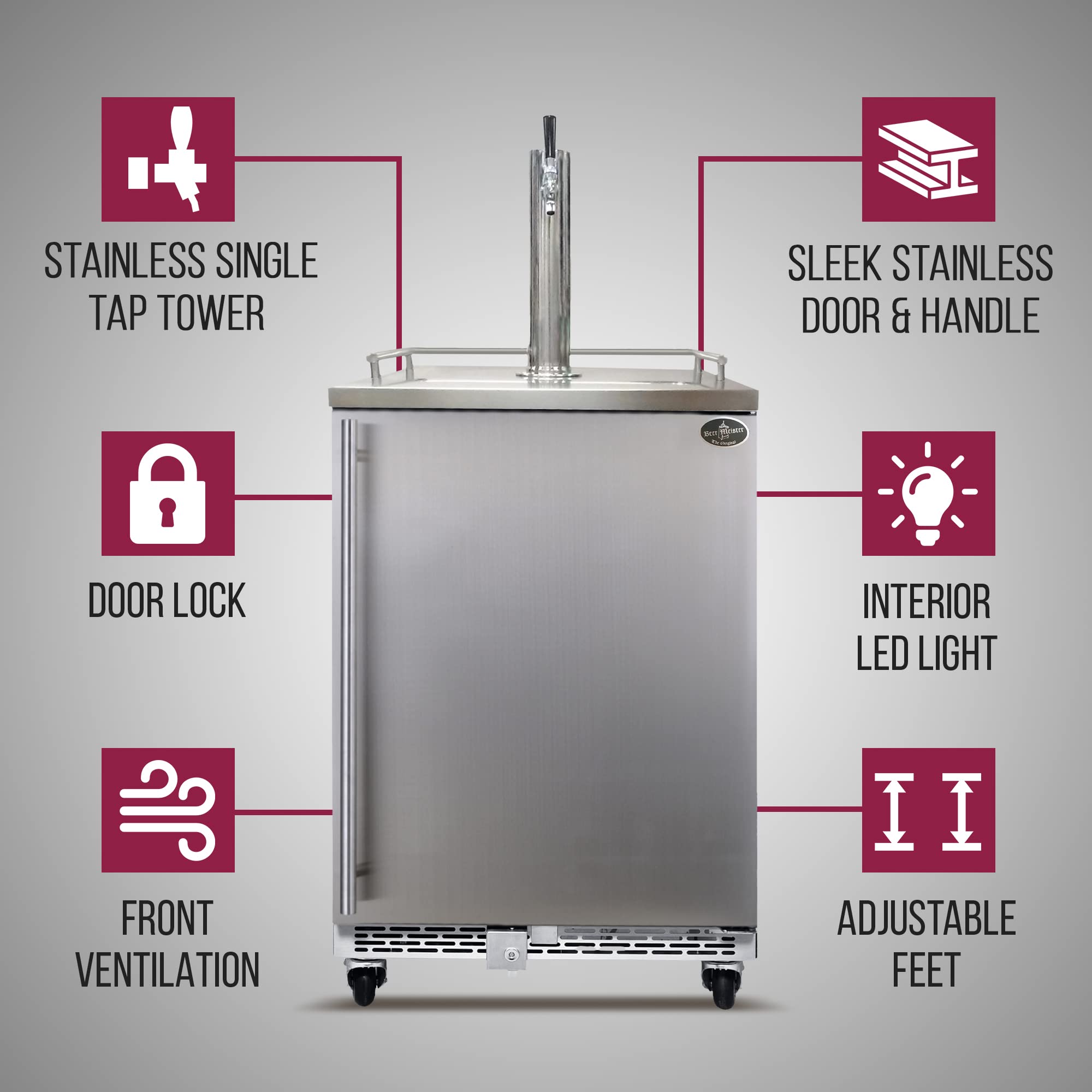 Beer Meister - Beer Kegerator Premium Series, Draft Beer Dispenser For Home Bar, Beer, Wine, & Bar Soda Dispenser System, Single Tower W/Stainless Door, 24.88 X 23.88 X 39.25 Inches on Fridge.com - View 5