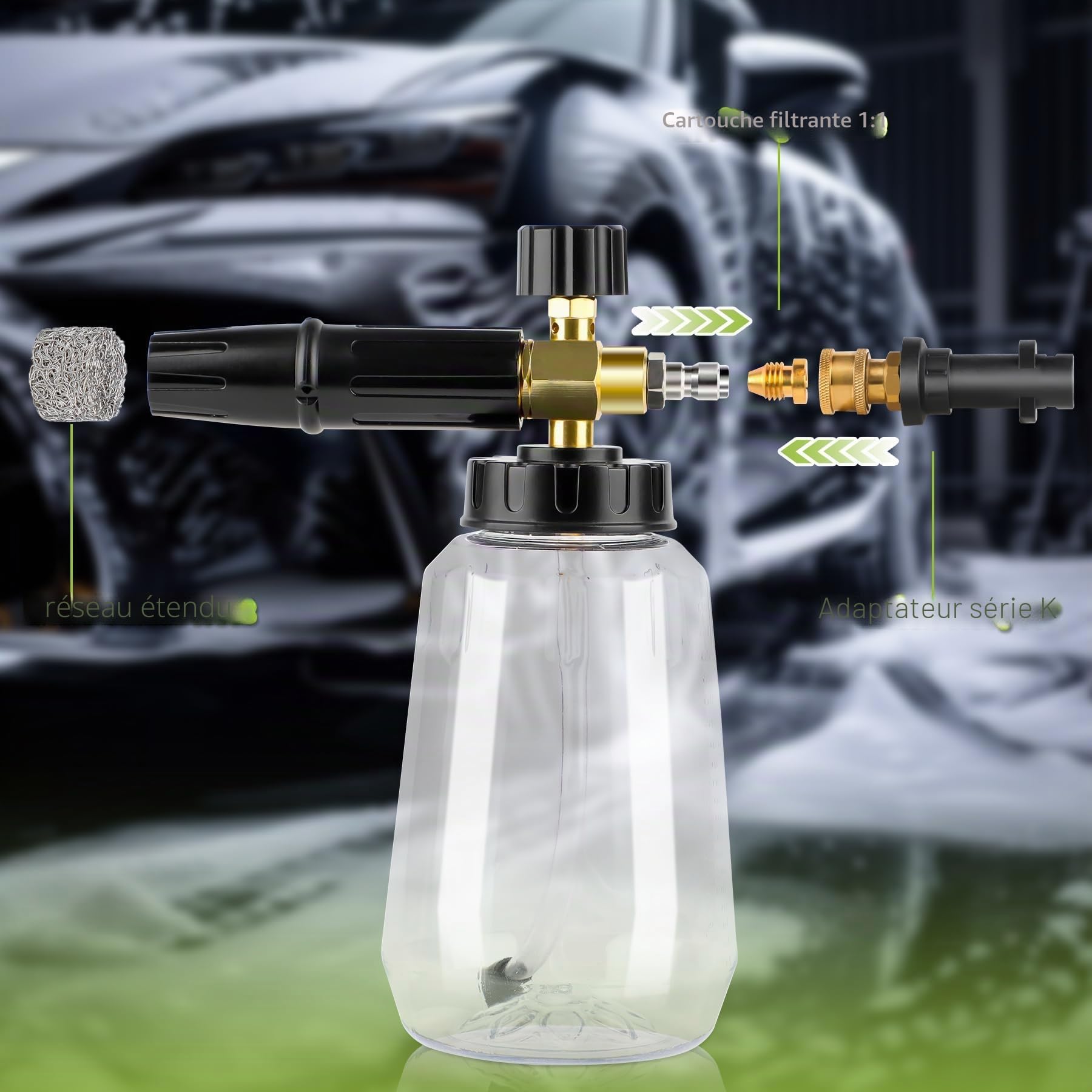 Canon à mousse à neige amélioré pour nettoyeur haute pression K2 K3 K4 K5 K6 K7, distributeur de savon de 1 L avec buse de pulvérisation réglable et connecteur nouvelle génération