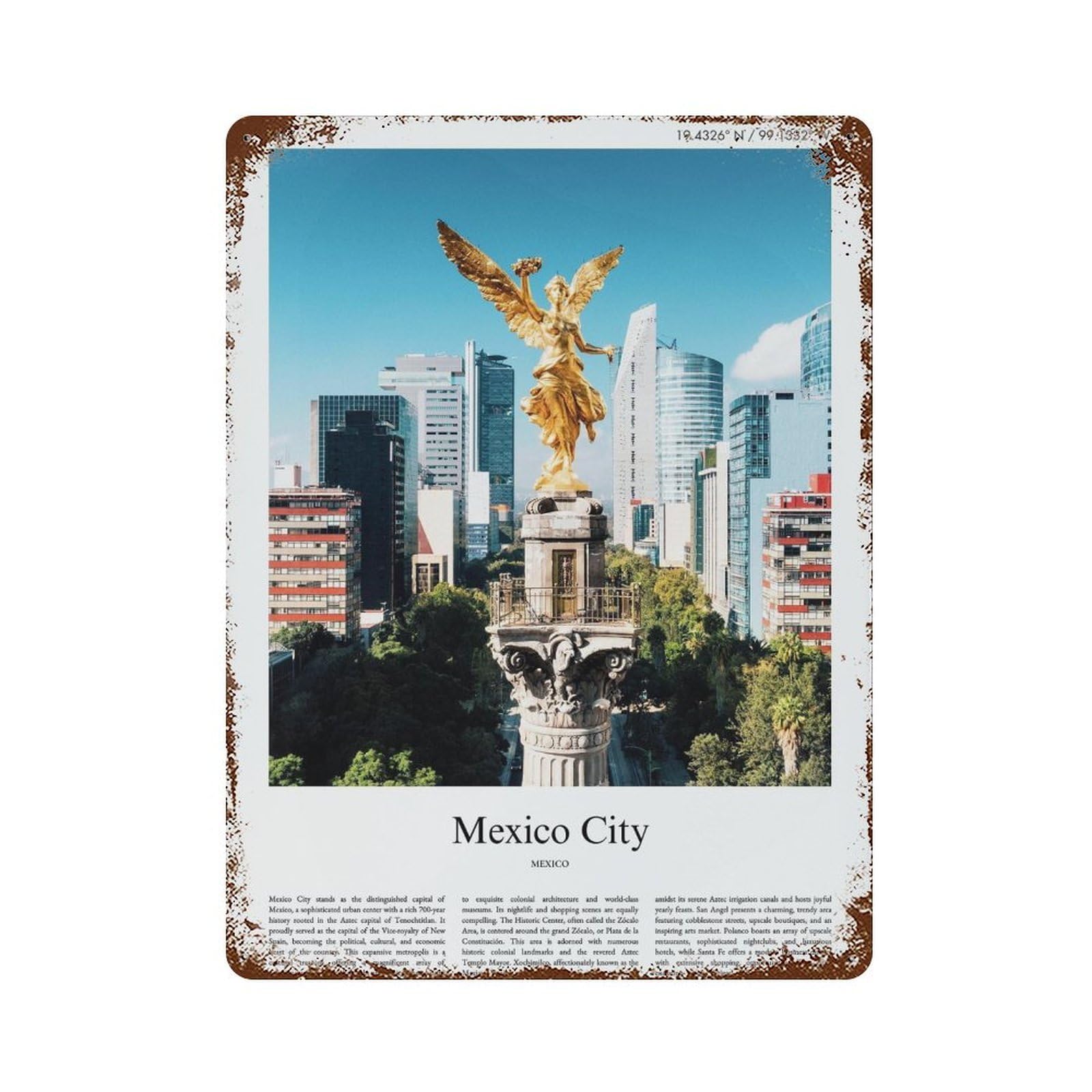 xiaoxiaoshen Mexico City Mexico City Scenery Wall Decor Art Metal Tin Poster Modern Home Decor Art Home Bar Shop Decorations Vintage Sign 40x30cm
