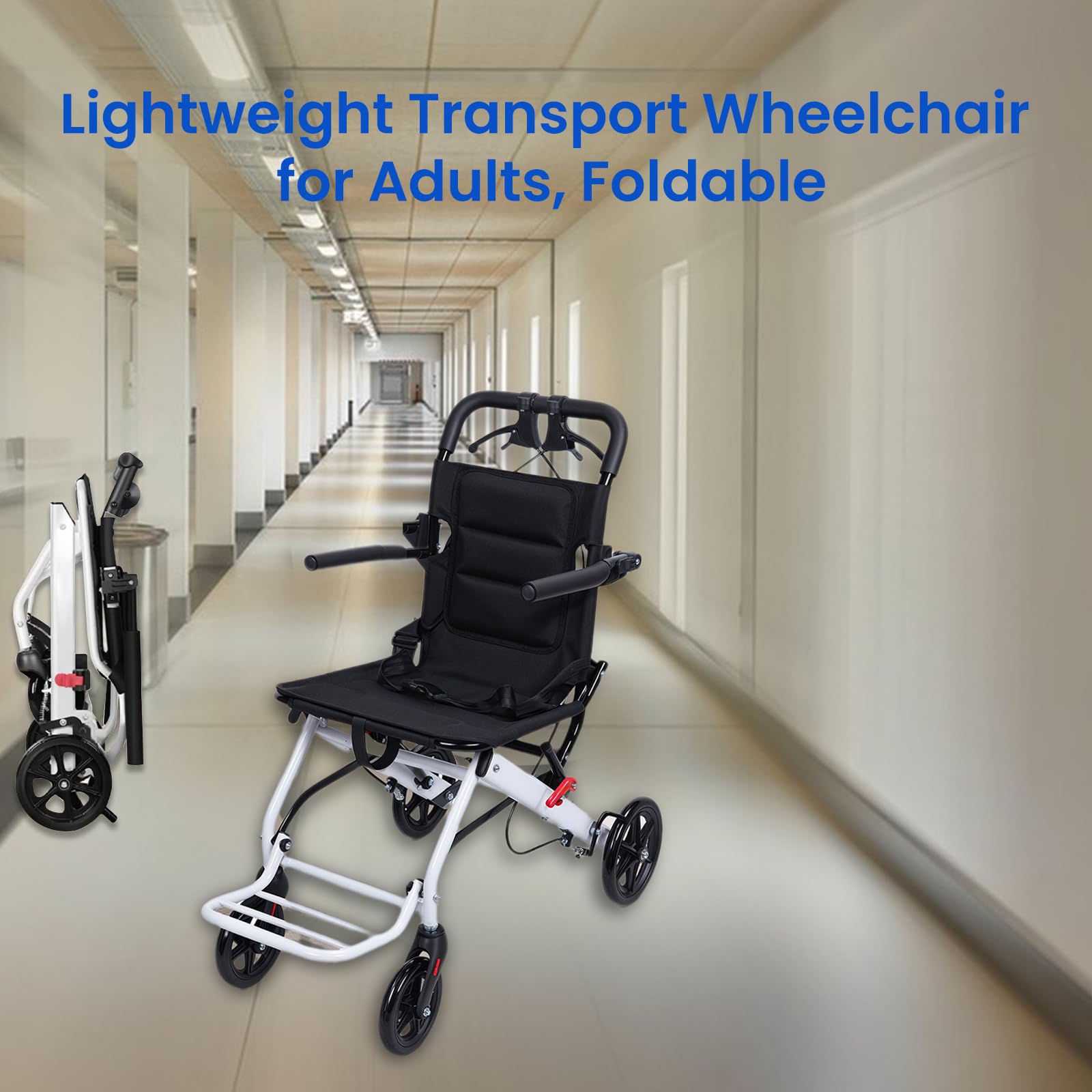 Rollstuhl für Erwachsene, 8,2 kg, ultraleicht, Transportrollstühle für Senioren, mit Handbremsen und verstellbarem Sicherheitsgurt, leichte Rollstühle für Reisen, für den täglichen Gebrauch, bis zu 90