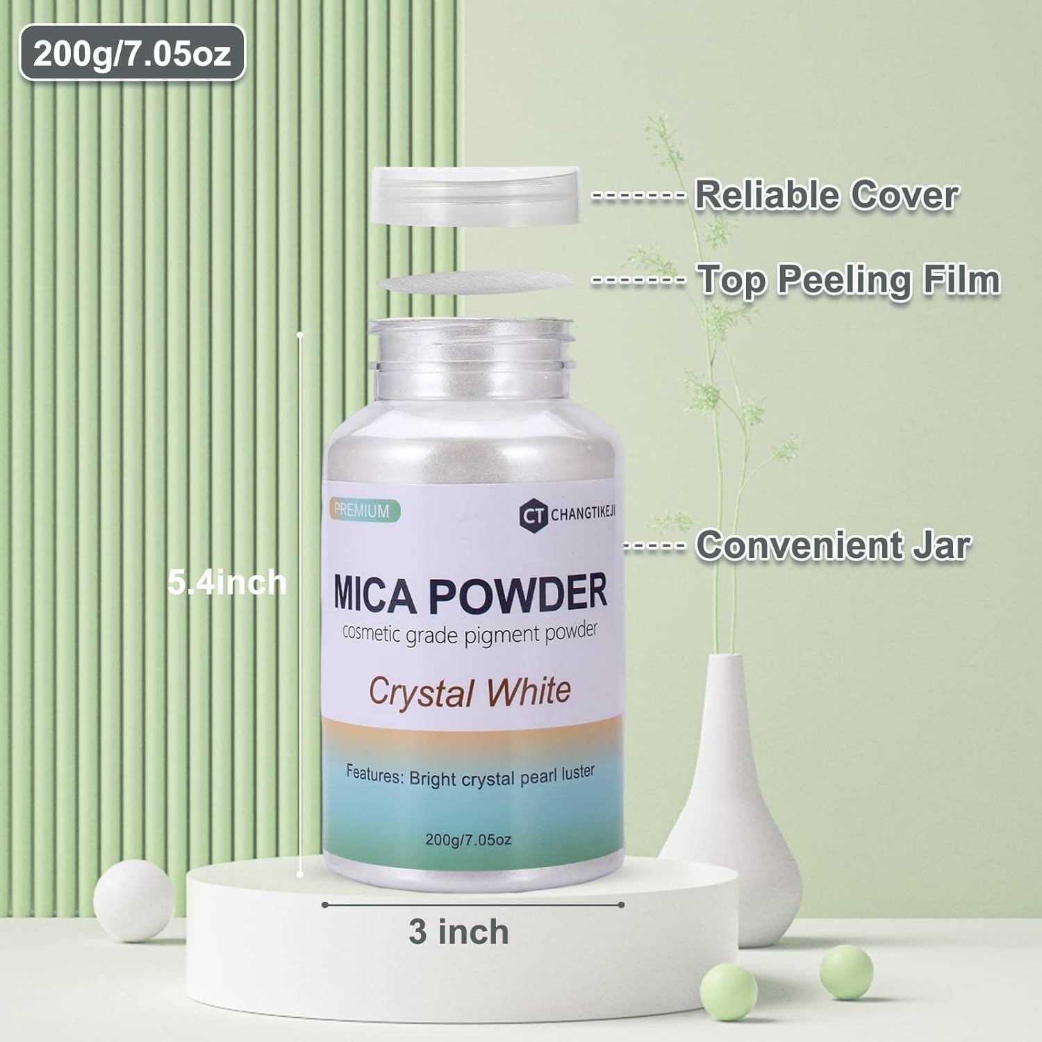 Buy Mica Powder,200g/7.05oz Large Jar,Crystal White Mica Powder Pigment